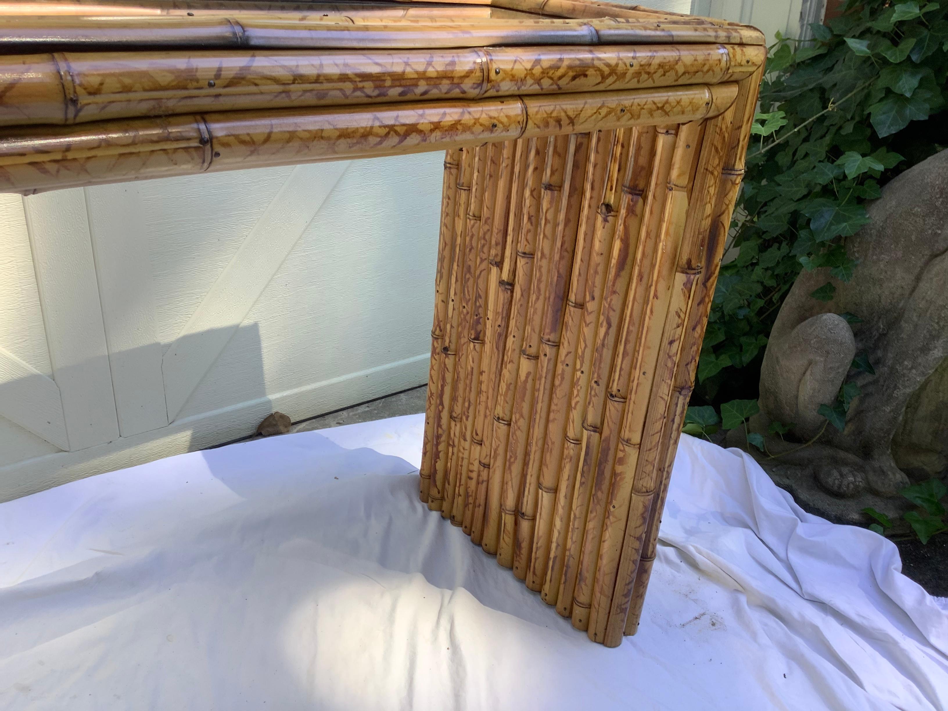 1970s Bamboo & Glass Console Table For Sale 6