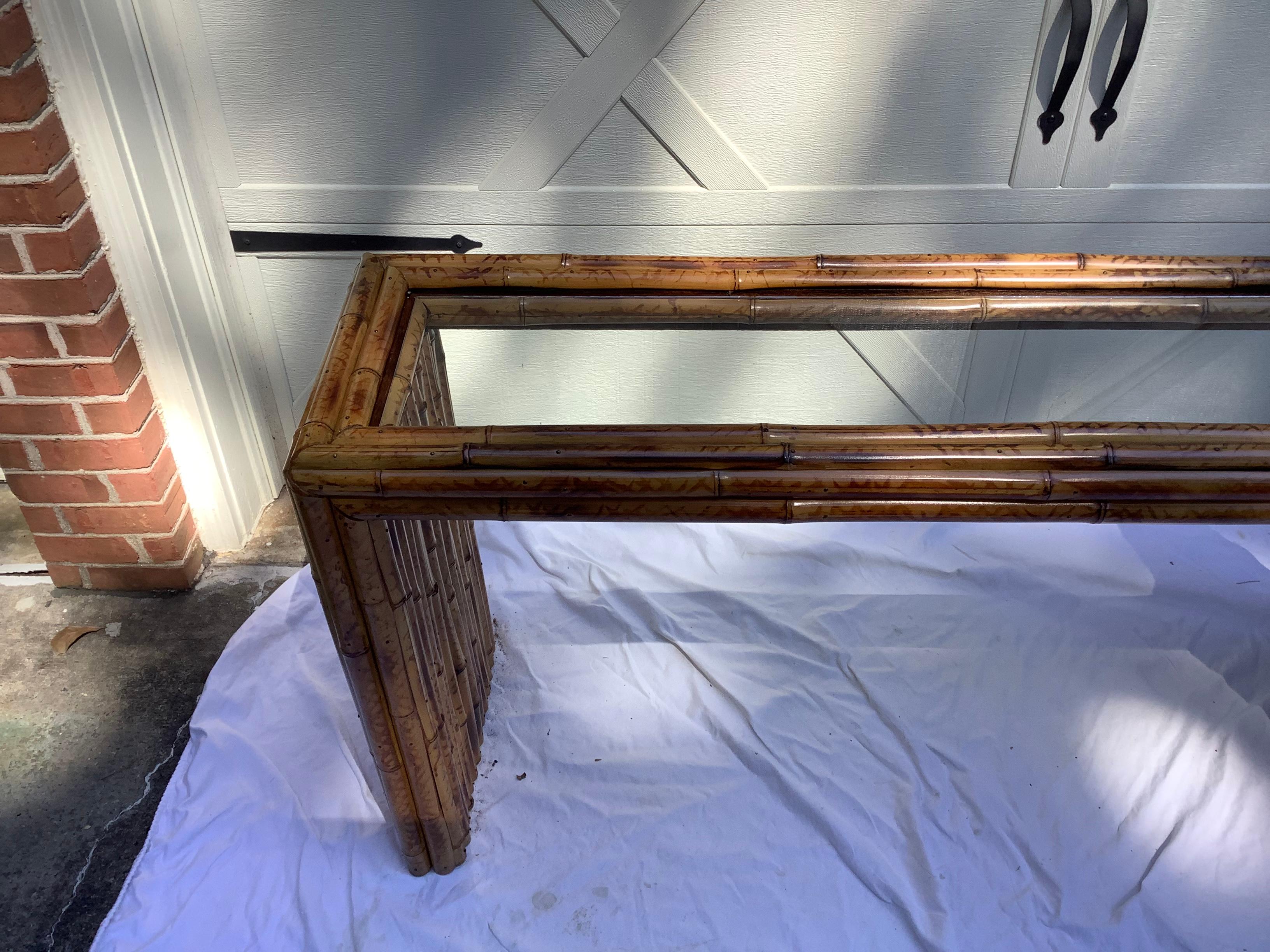 1970s Bamboo & Glass Console Table For Sale 9
