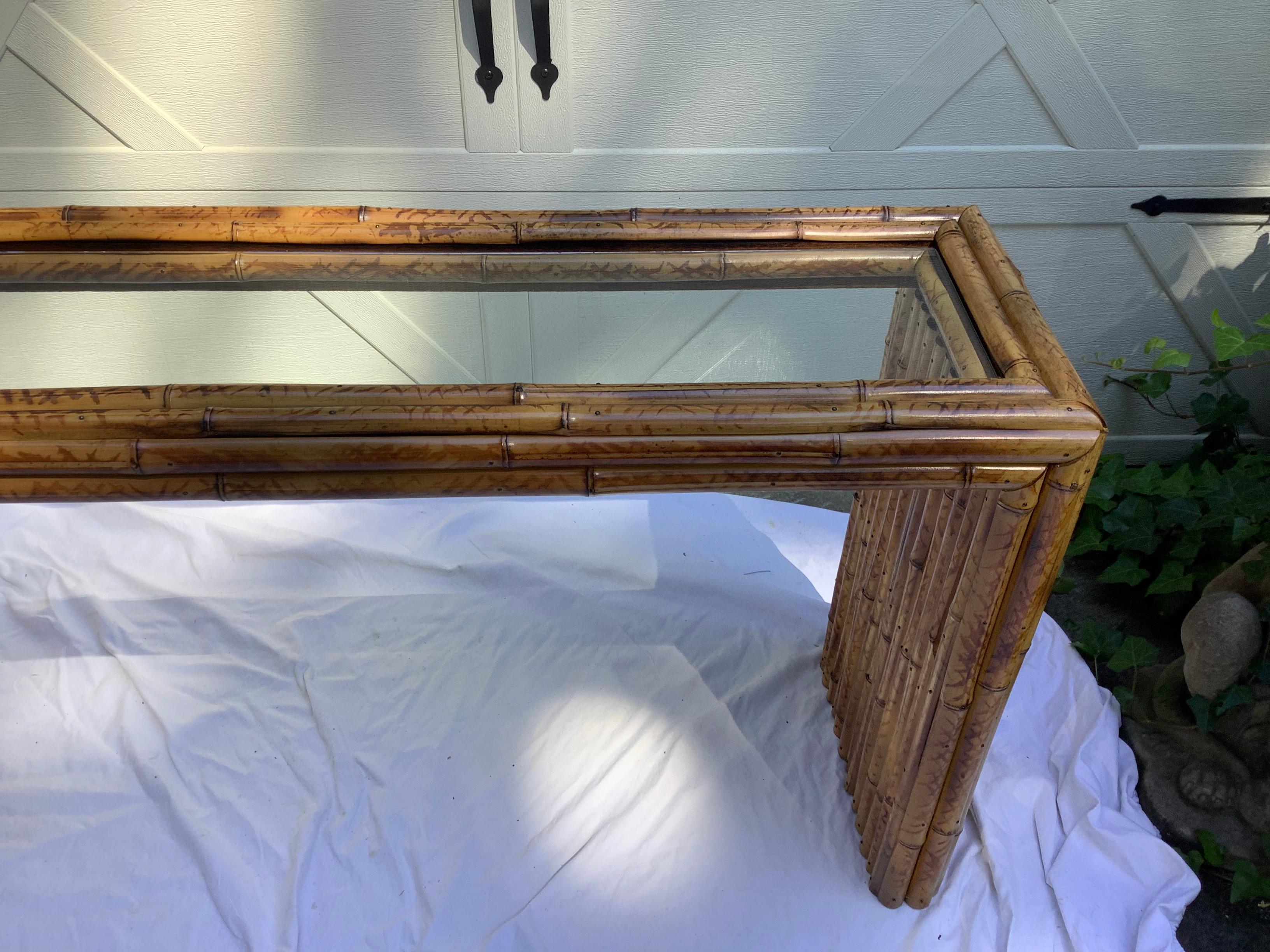 1970s Bamboo & Glass Console Table For Sale 10