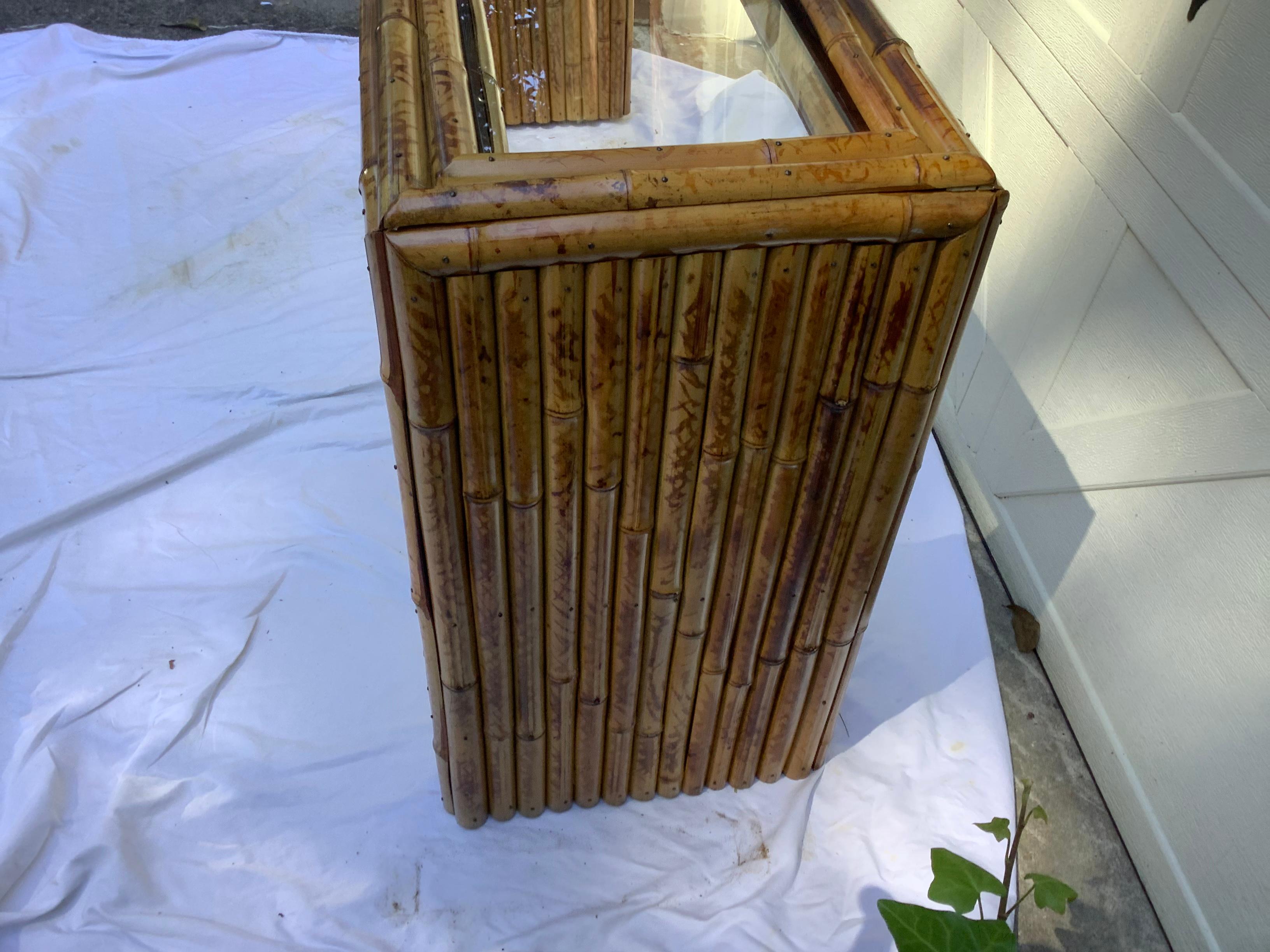 1970s Bamboo & Glass Console Table In Good Condition For Sale In Marietta, GA