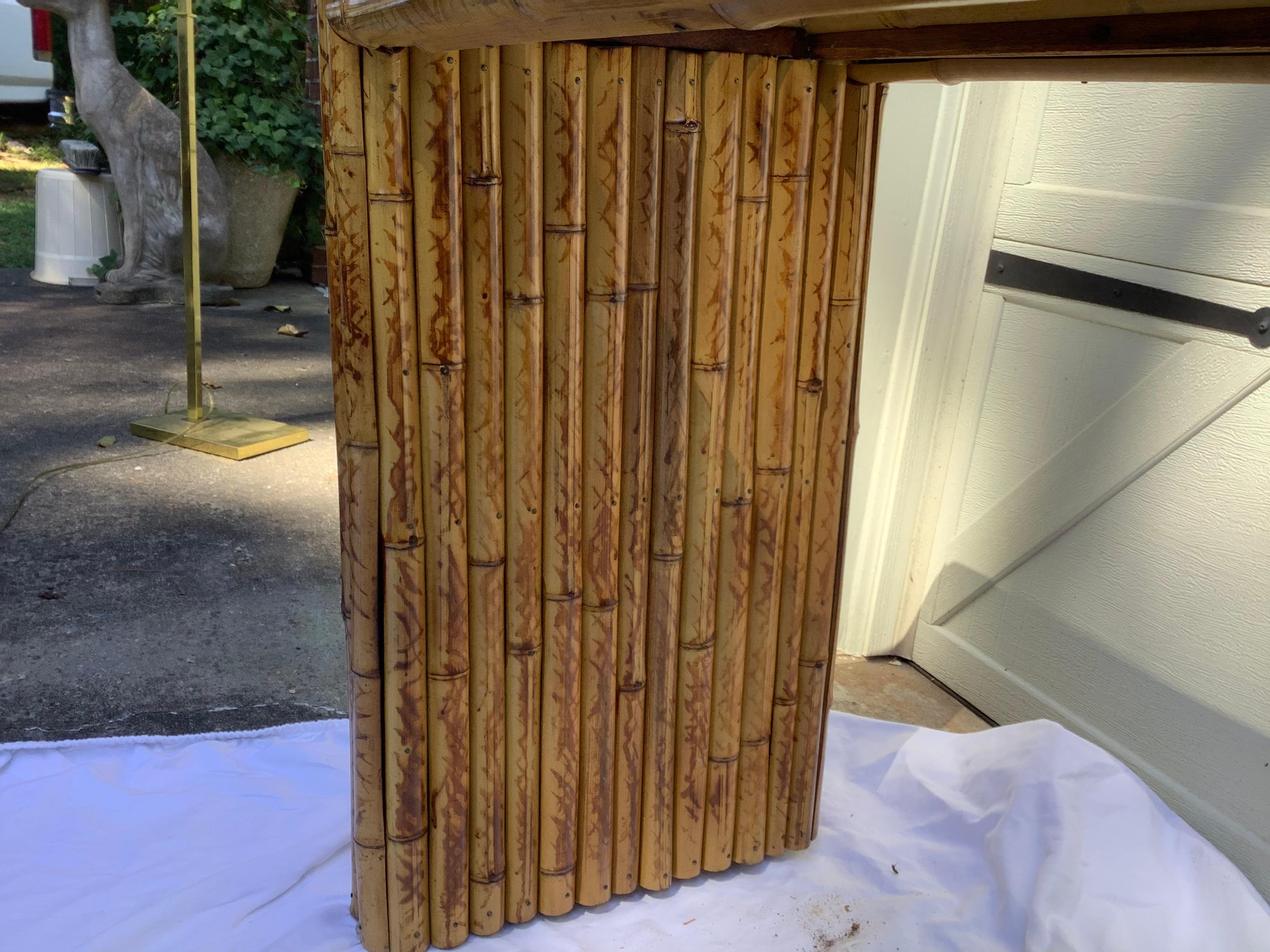 1970s Bamboo & Glass Console Table For Sale 1