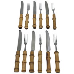 Vintage 1970s Bamboo Hors D’oeuvres Fork and Knife Set, Service for Six