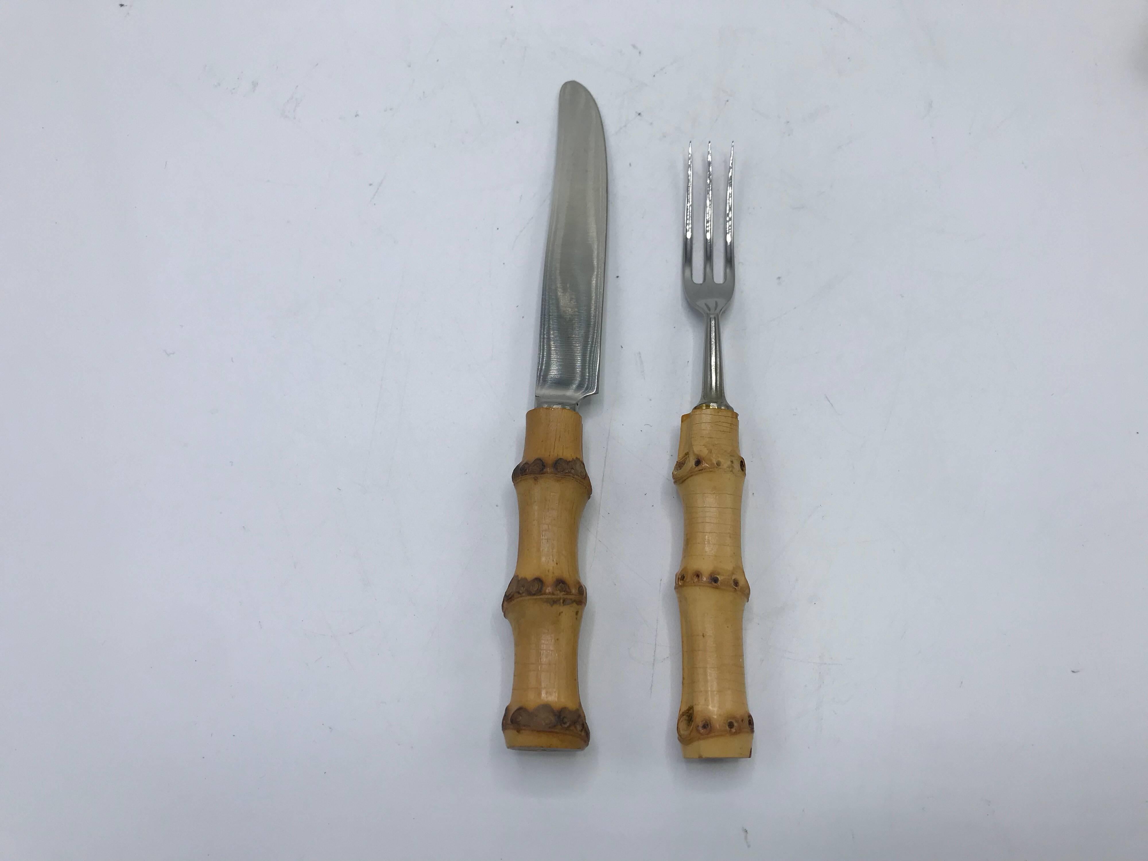 20th Century 1970s Bamboo Hors D’oeuvres Fork and Knife Set, Service for Six