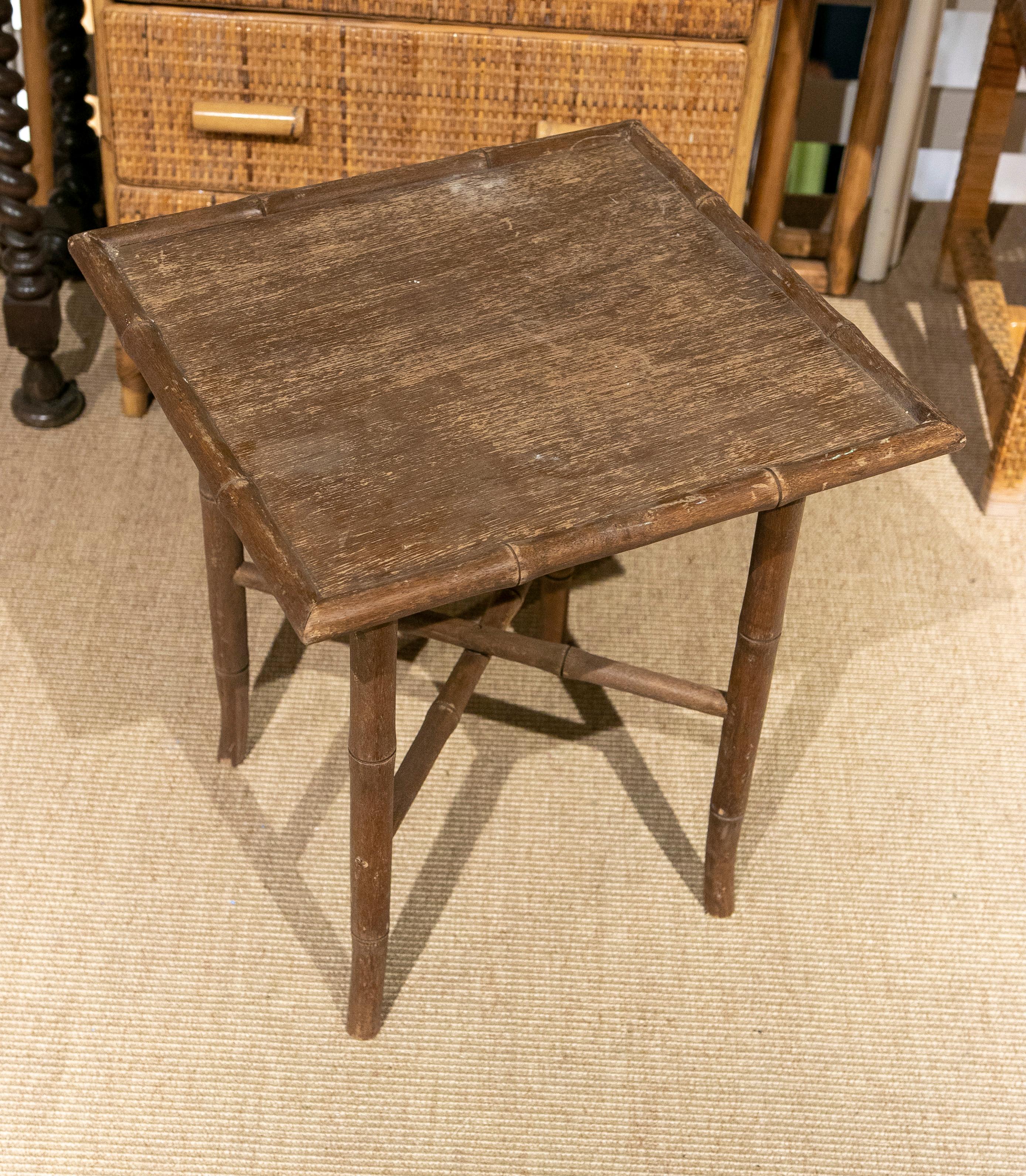 20th Century 1970s Bamboo Imitation Wooden Side Table with Wooden Top For Sale