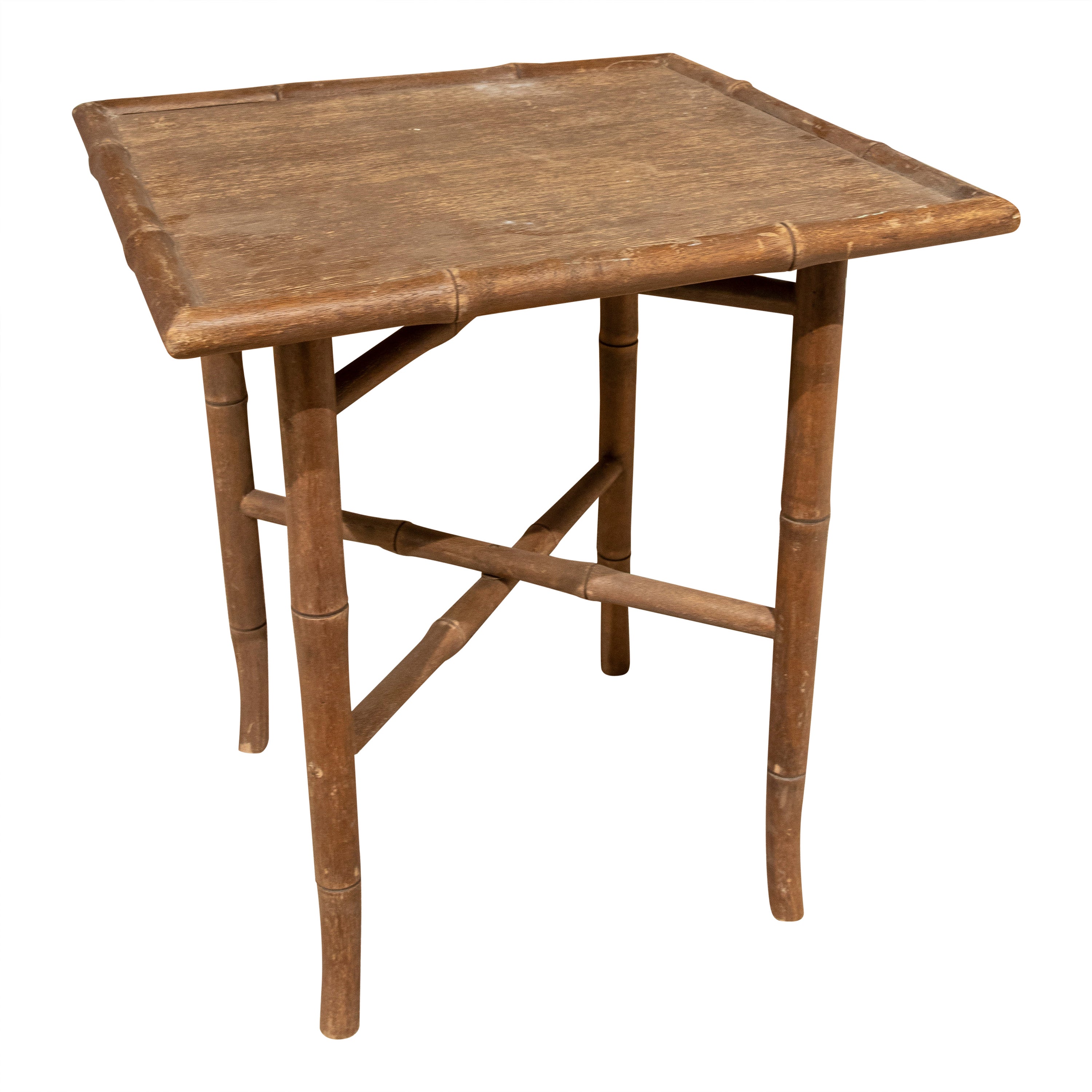 1970s Bamboo Imitation Wooden Side Table with Wooden Top