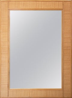 1970s Bamboo Lace Wicker Framed Mirror.