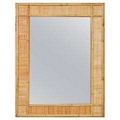 1970s Bamboo Laced Wicker Framed Mirror.