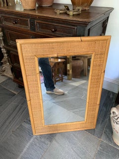 1970s Bamboo Laced Wicker Framed Mirror.
