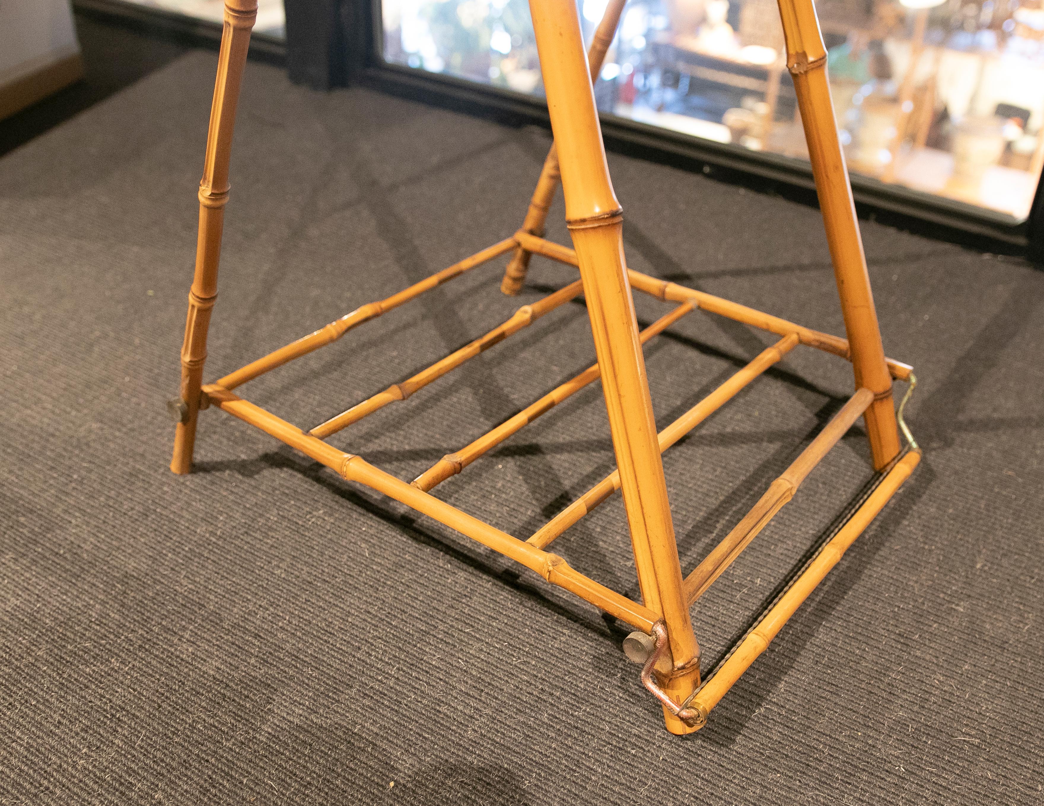 20th Century 1970s Bamboo, Leather and Hand-Carved Wooden Men's Coat Rack