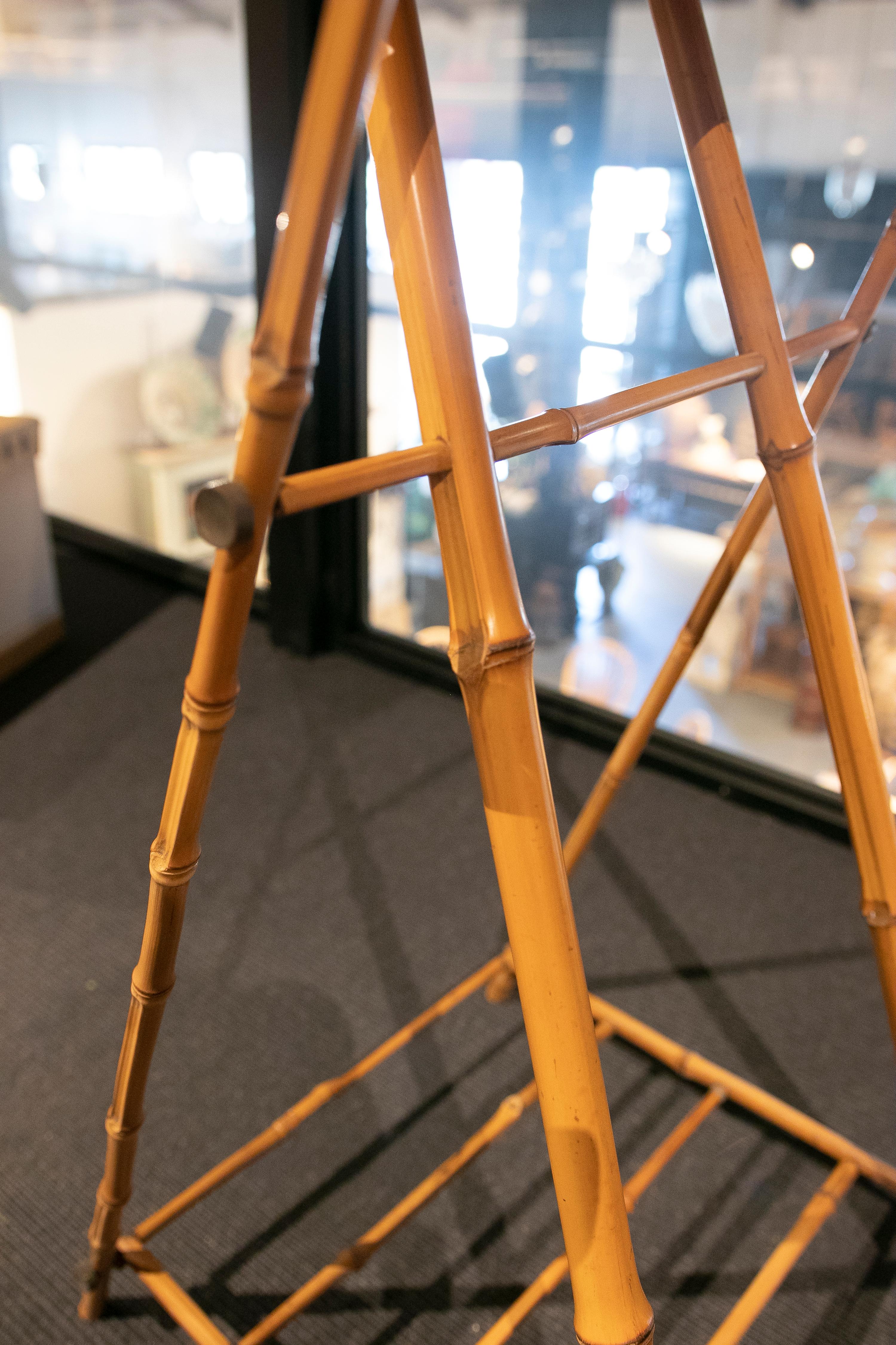 1970s Bamboo, Leather and Hand-Carved Wooden Men's Coat Rack 1