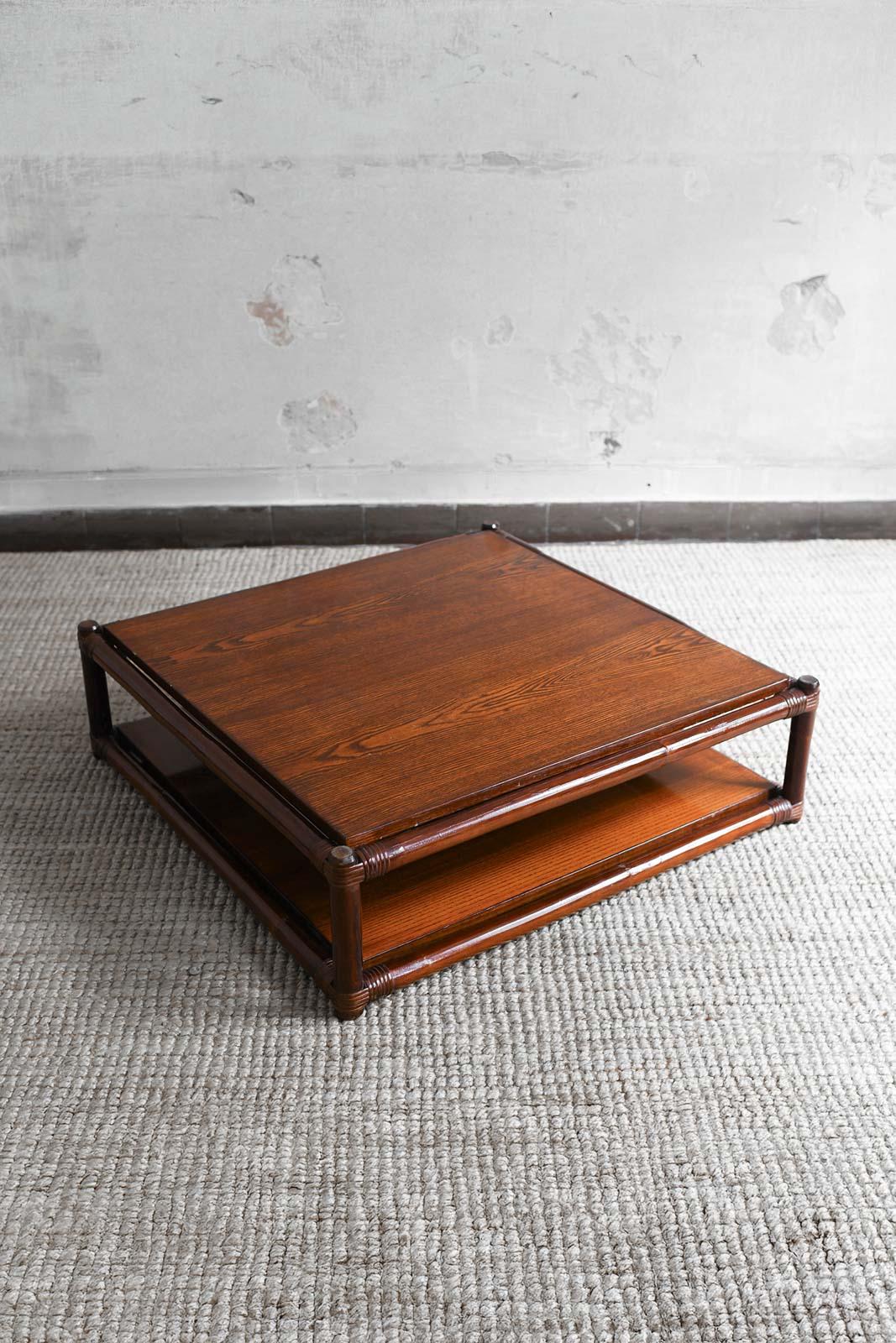 Late 20th Century 1970s Bamboo Living Room Set: Four-Module Sofa + Bamboo and wood Coffee Table For Sale