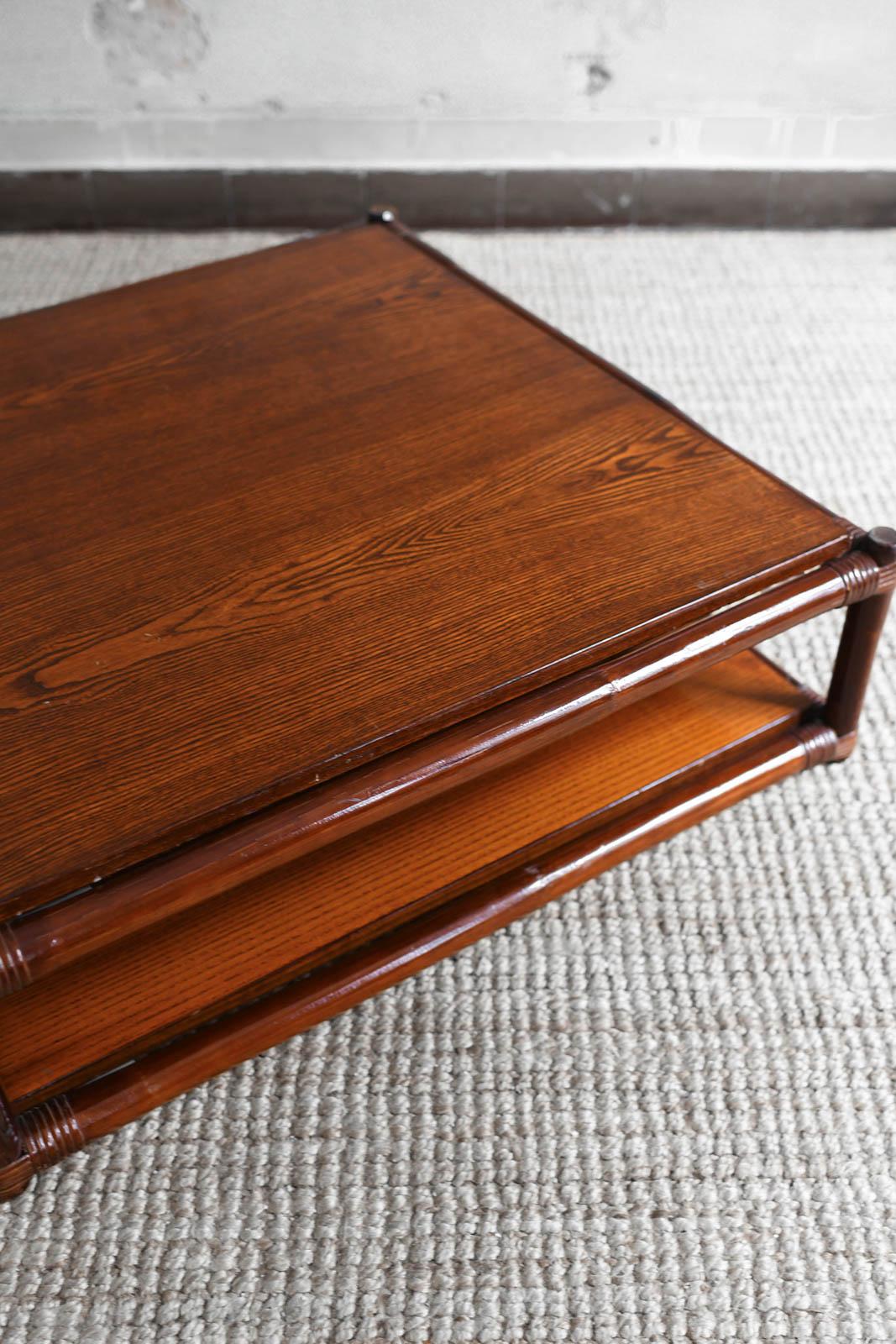 Fabric 1970s Bamboo Living Room Set: Four-Module Sofa + Bamboo and wood Coffee Table For Sale