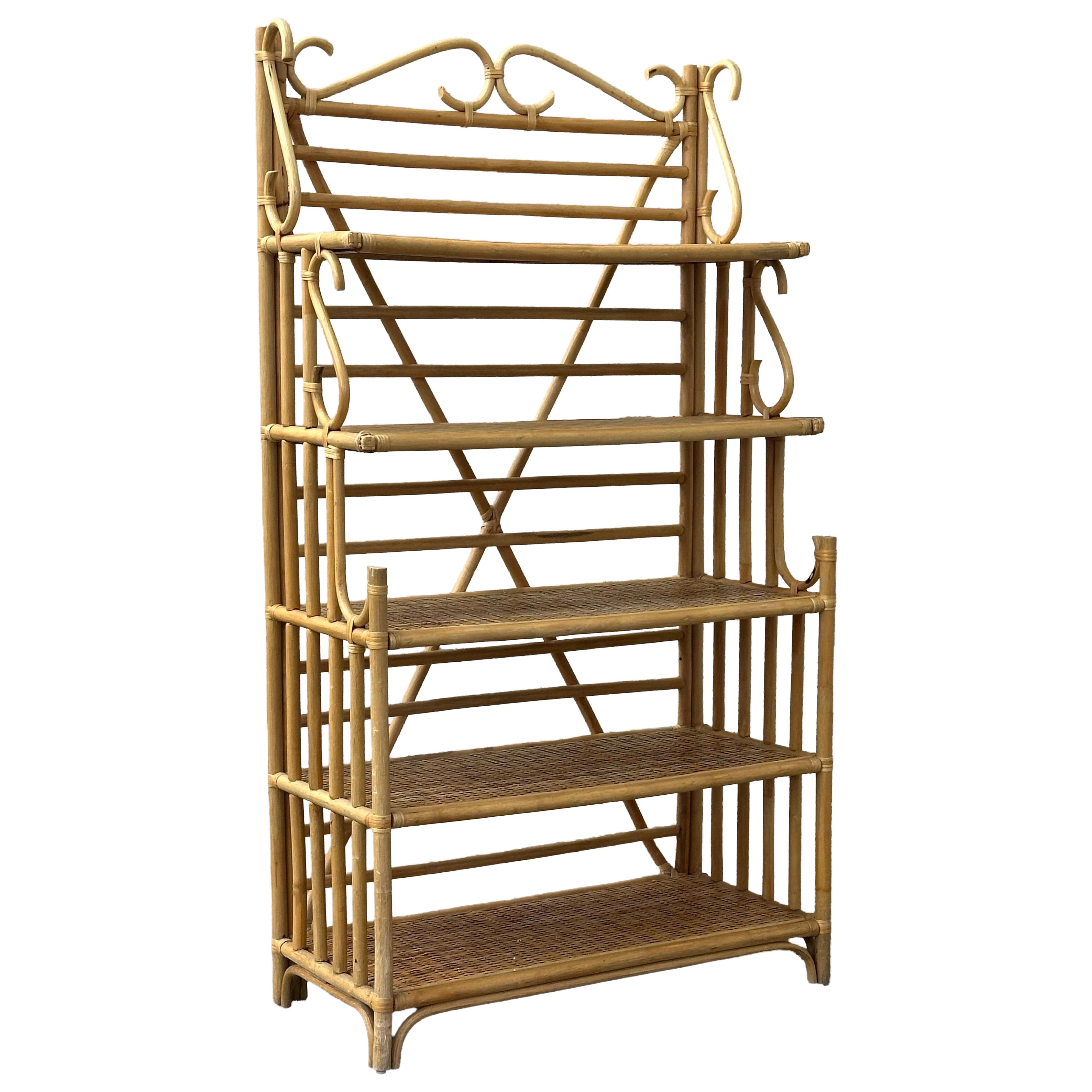 1970s Bamboo, Rattan, and Cane Étagère/ Freestanding Shelf