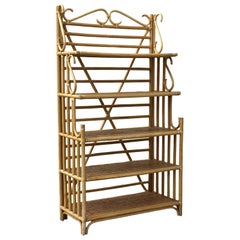 1970s Bamboo, Rattan, and Cane Étagère/ Freestanding Shelf