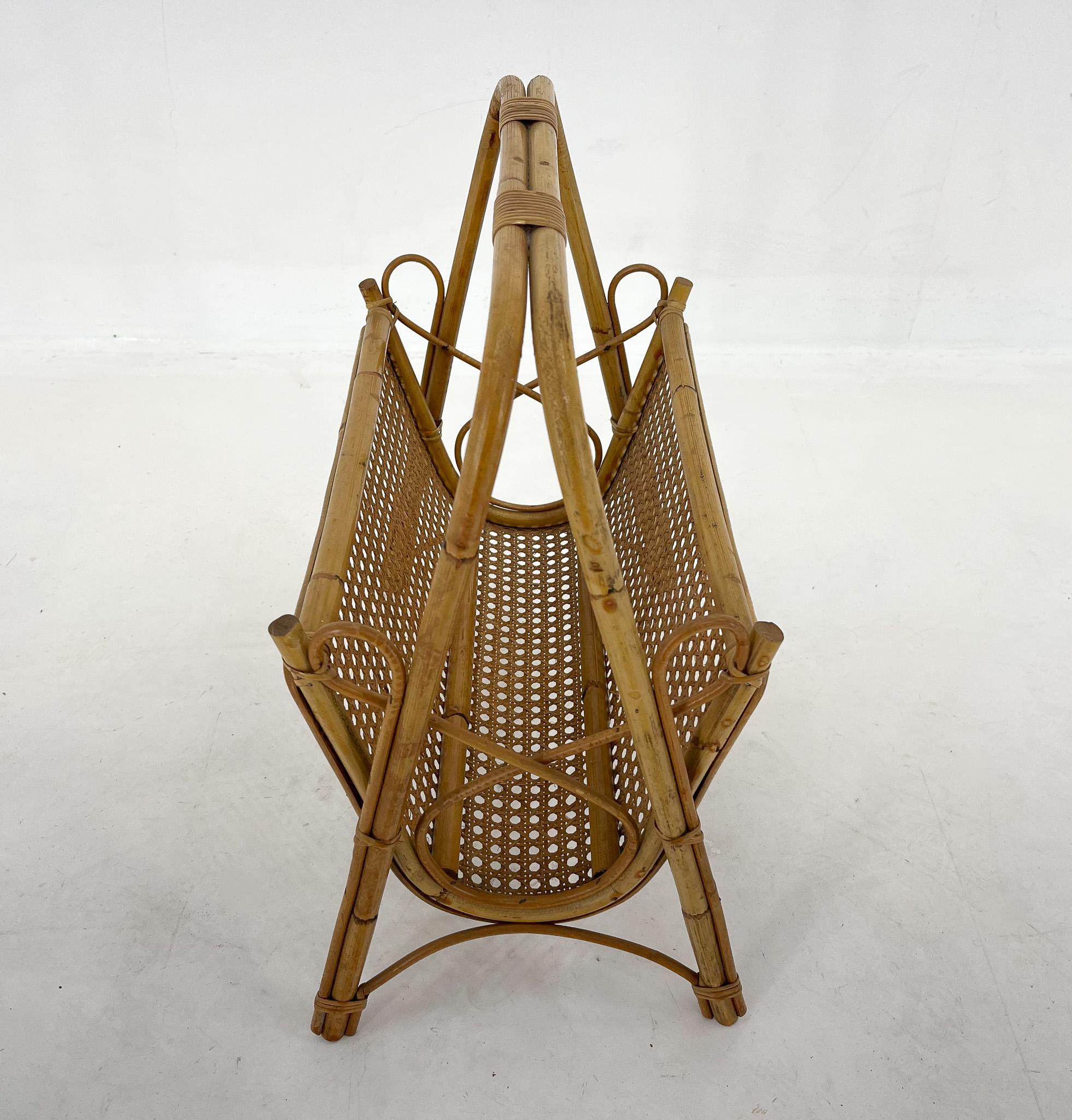 Italian 1970's Bamboo & Rattan Magazine Rack, Italy