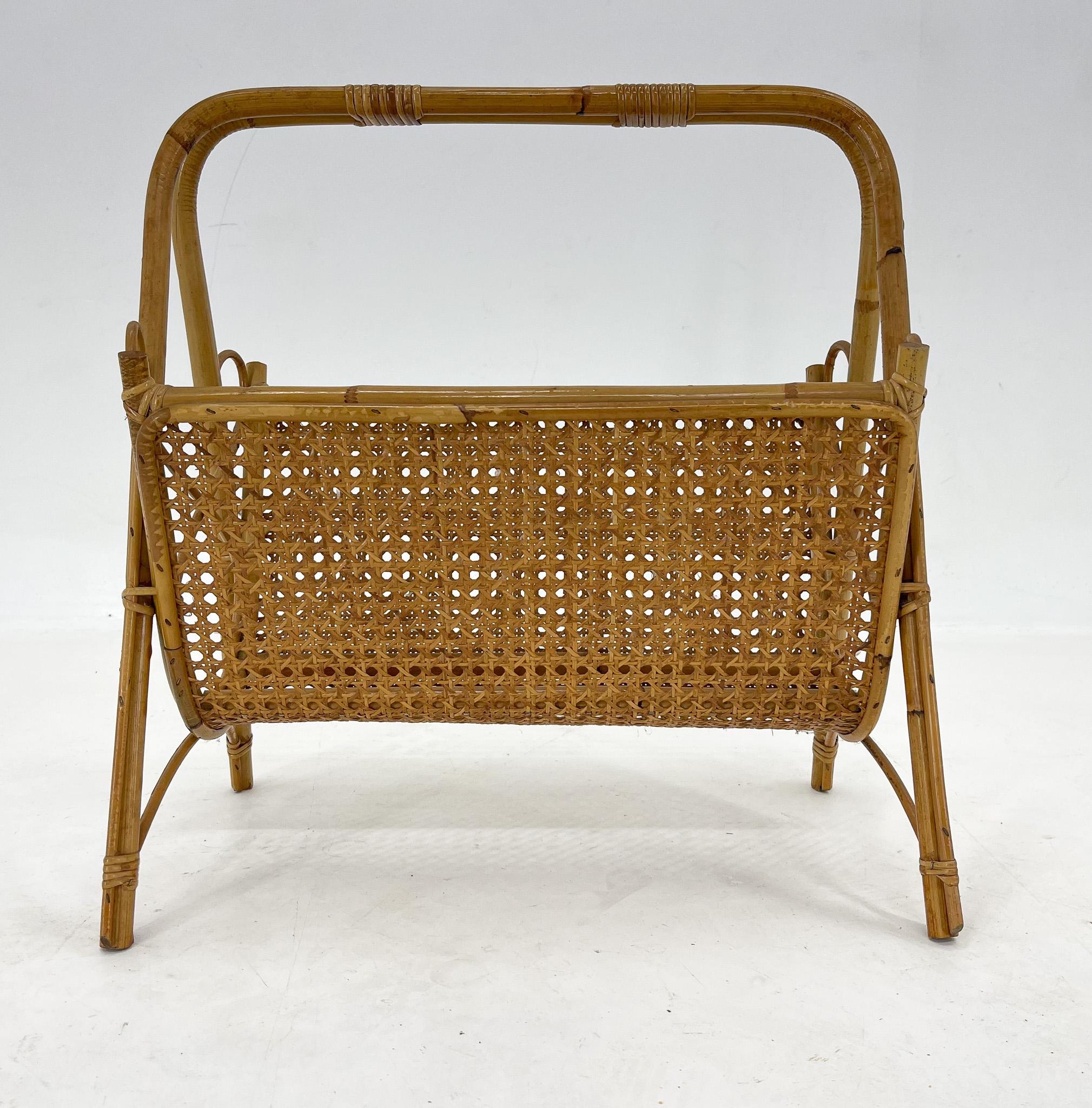 Late 20th Century 1970's Bamboo & Rattan Magazine Rack, Italy