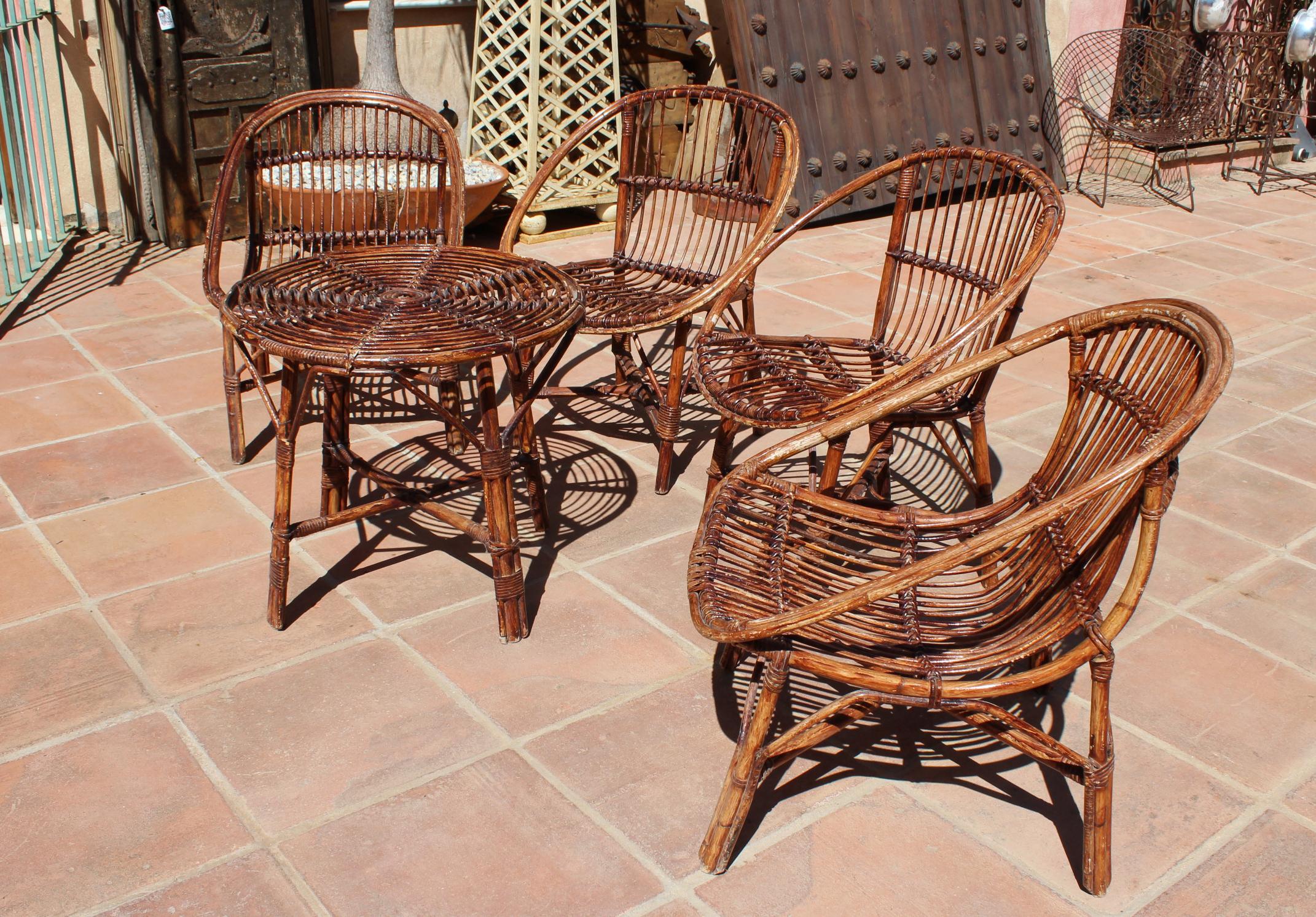 1970s Bamboo Set of Four Chairs and Table 1