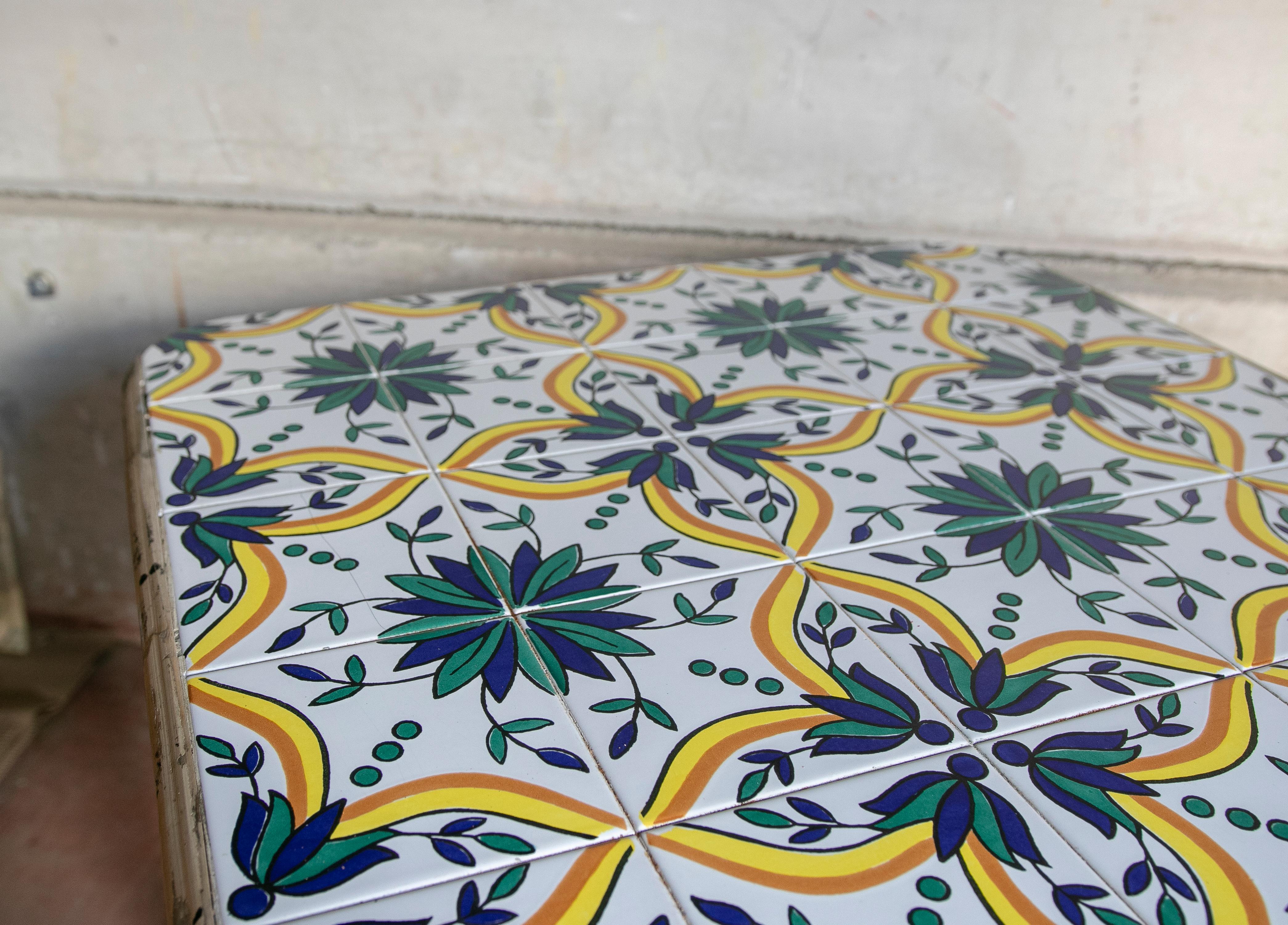 1970s Bamboo Table with Tiled Ceramic Cover For Sale 8