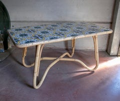 1970s Bamboo Table with Tiled Ceramic Cover