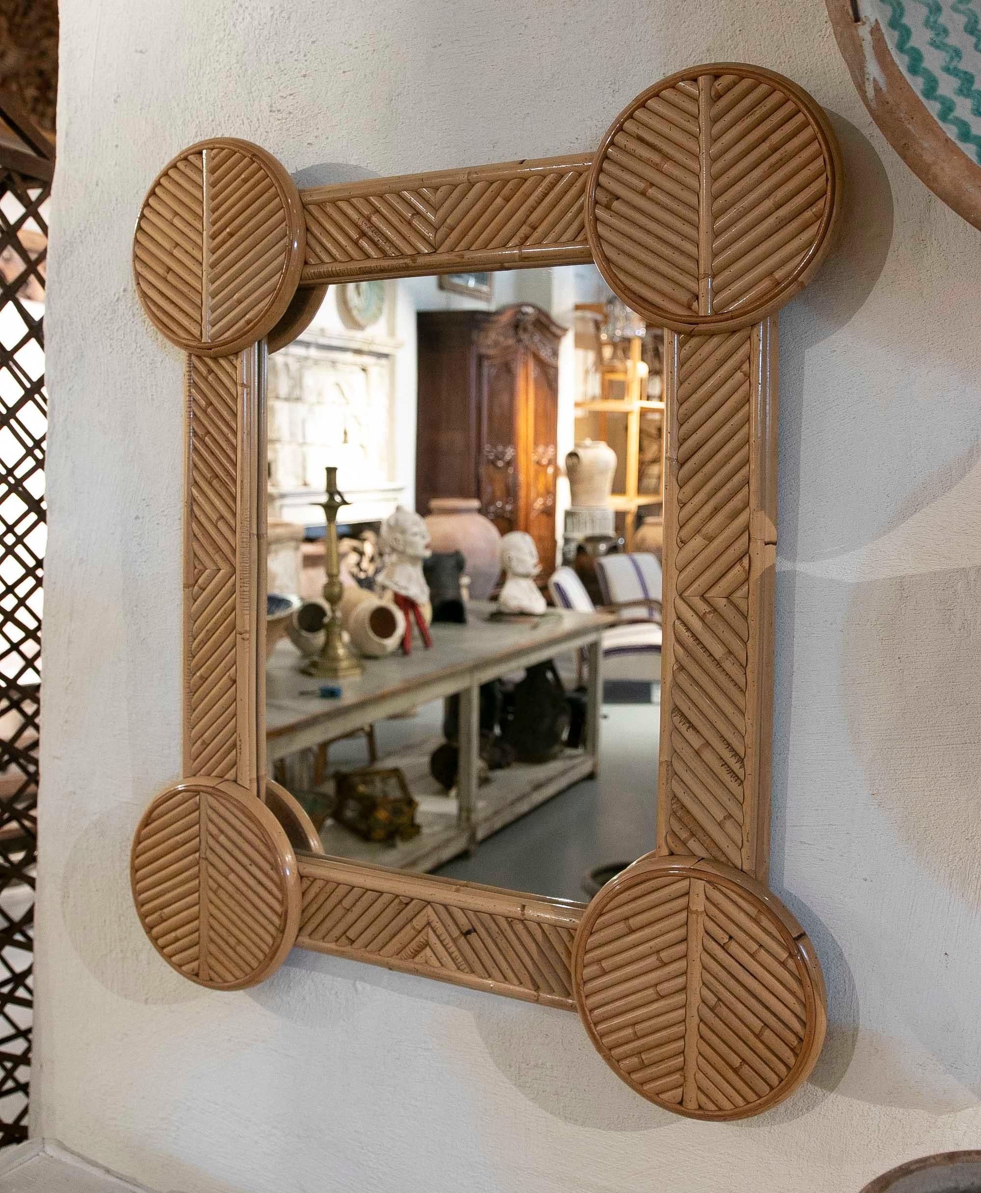 1970s Bamboo Wall Mirror with Rounded Corners 1