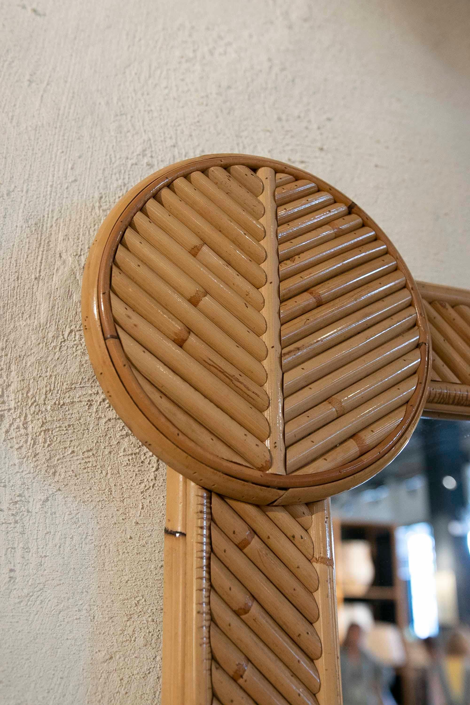 1970s Bamboo Wall Mirror with Rounded Corners 4