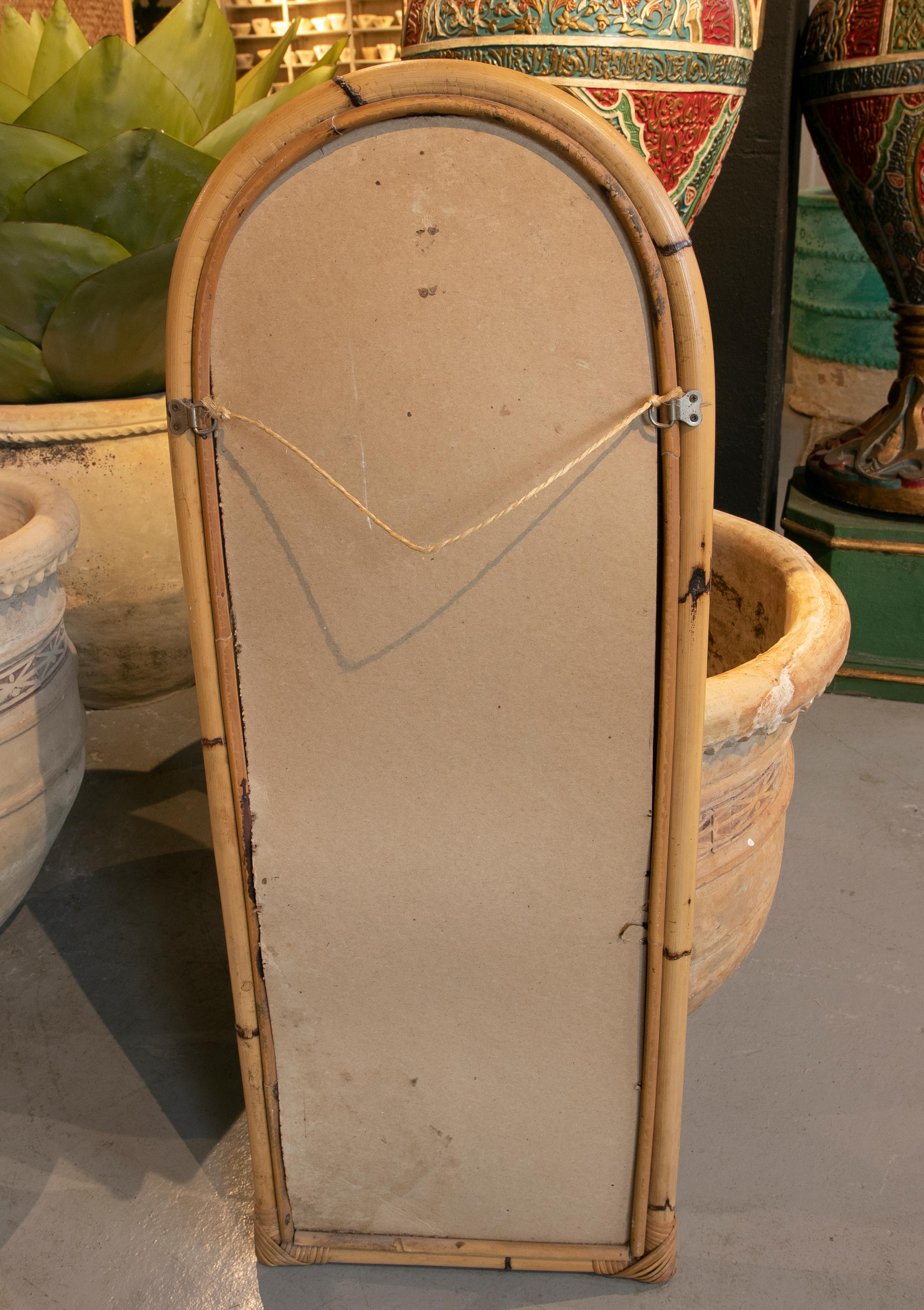 1970s Bamboo Wall Mirror with Rounded Top 5