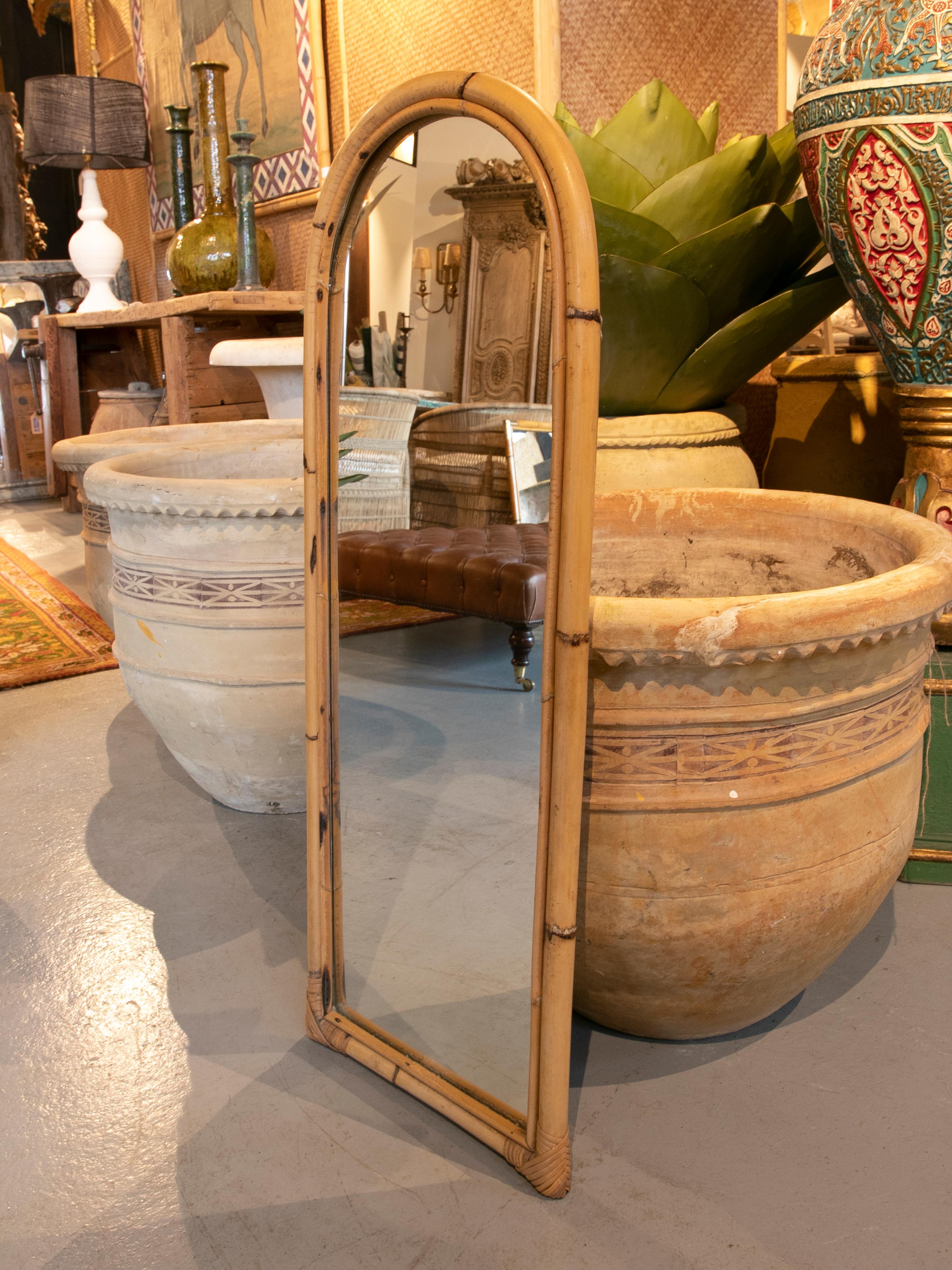 20th Century 1970s Bamboo Wall Mirror with Rounded Top