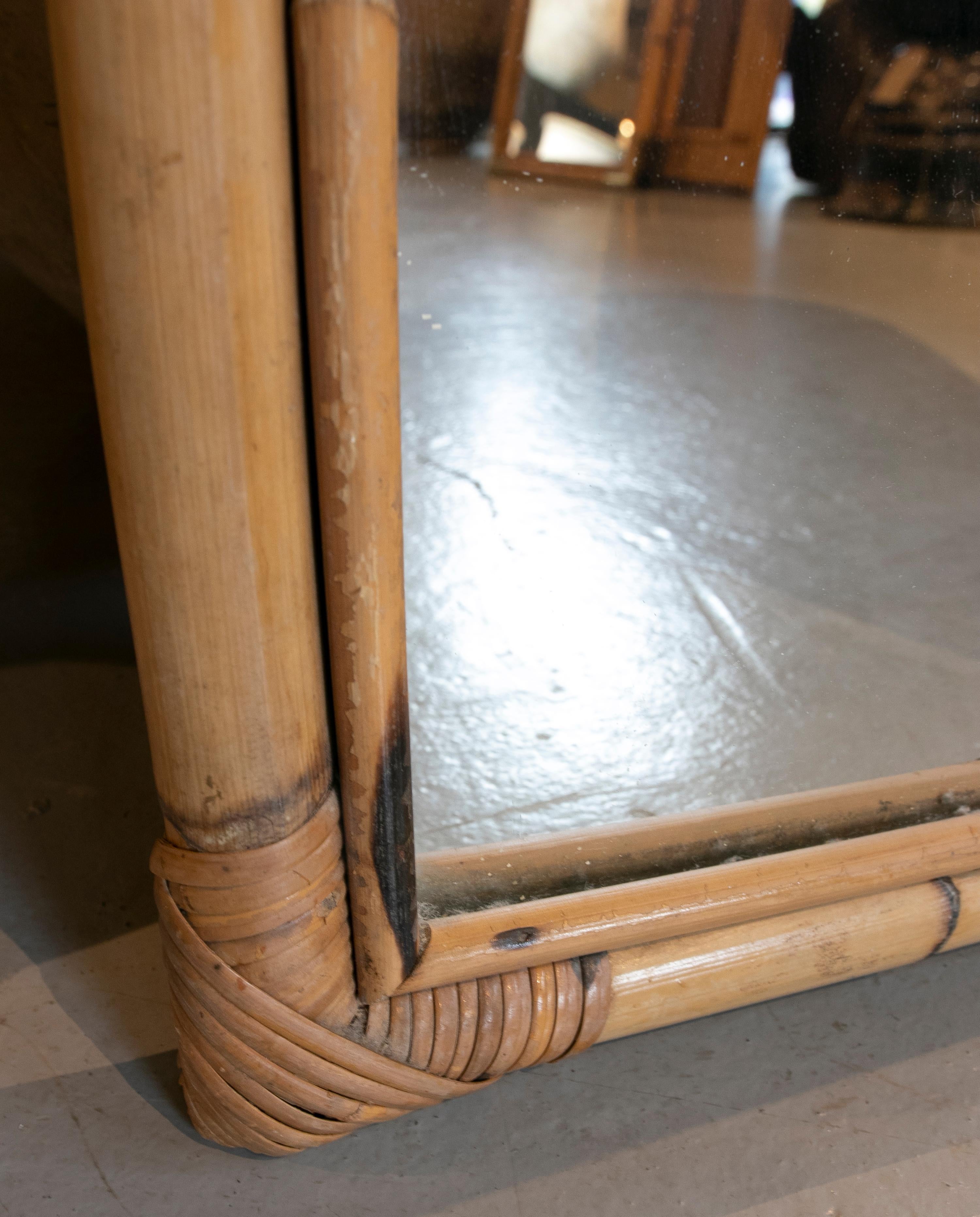 1970s Bamboo Wall Mirror with Rounded Top 2