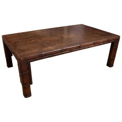 1970s Bamboo Wood Coffee Table with Bamboo Imitation on Sides and Legs