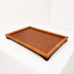 1970s Bamboo Woven Serving Pieces Tray, Made in Shanghai