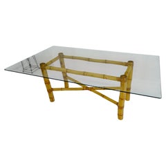 1970s Bamboo XShape Stretcher Base 84x48 Rectangle 3/4" Glass Dining Table MINT!