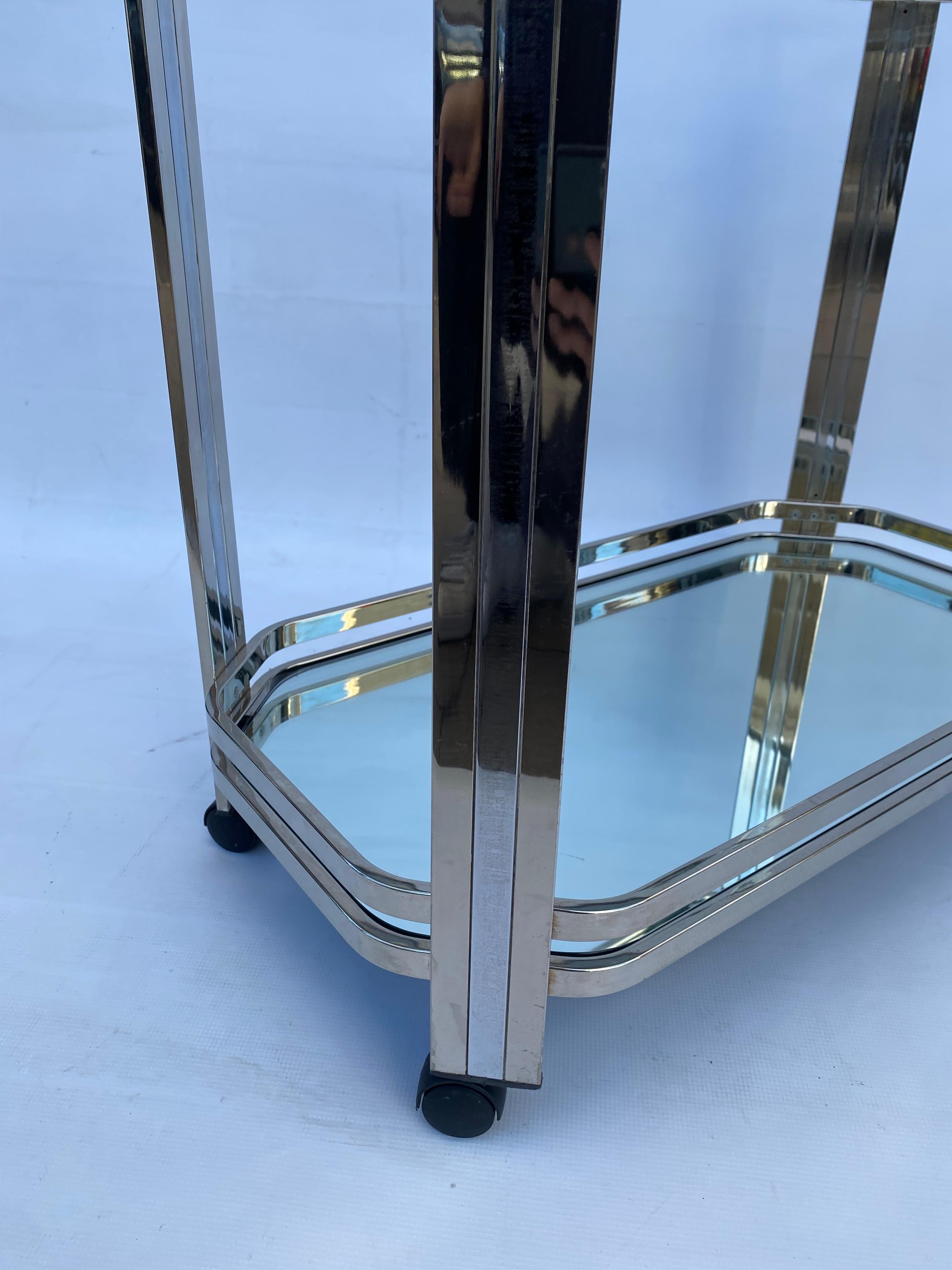1970s Bar Cart Drinks Trolley Chrome Table Romeo Rega Glass Hollywood Regency en vente 6