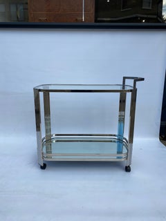 1970s Bar Cart Drinks Trolley Chrome Table Romeo Rega Glass Hollywood Regency