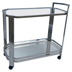 1970s Bar Cart Drinks Trolley Chrome Table Romeo Rega Glass Hollywood Regency