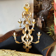 1970s Baroque Style Lacquered Wood and Iron Florentine Big Wall Sconces