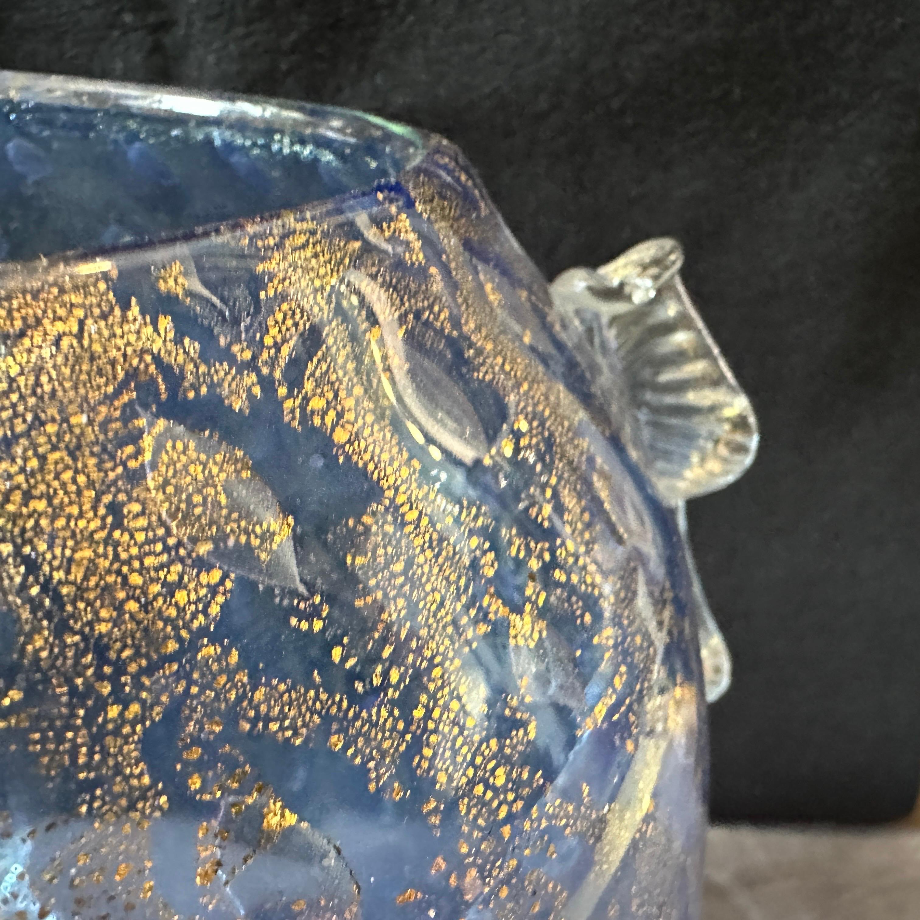 1970s Barovier Style Modern Blue and Gold Murano Glass Vase For Sale 7