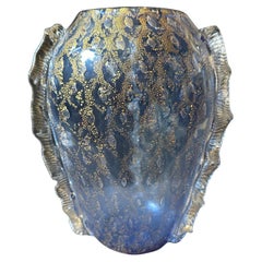 1970er Barovier Stil Modern Blau und Gold Murano Glas Vase