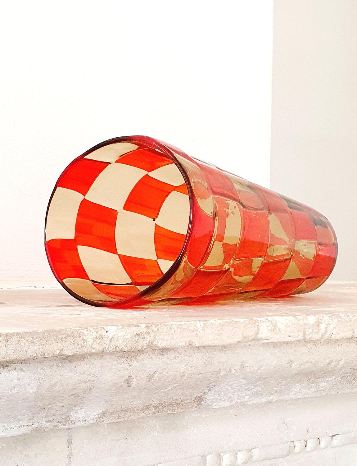 1970s Italian Barovier & Toso Orange and Yellow Murano Glass Checkered Vase In Good Condition For Sale In Roma, IT