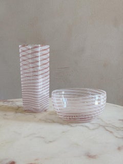 1970s Barovier & Toso Signed Pink & White Murano Glass Vase and Bowl