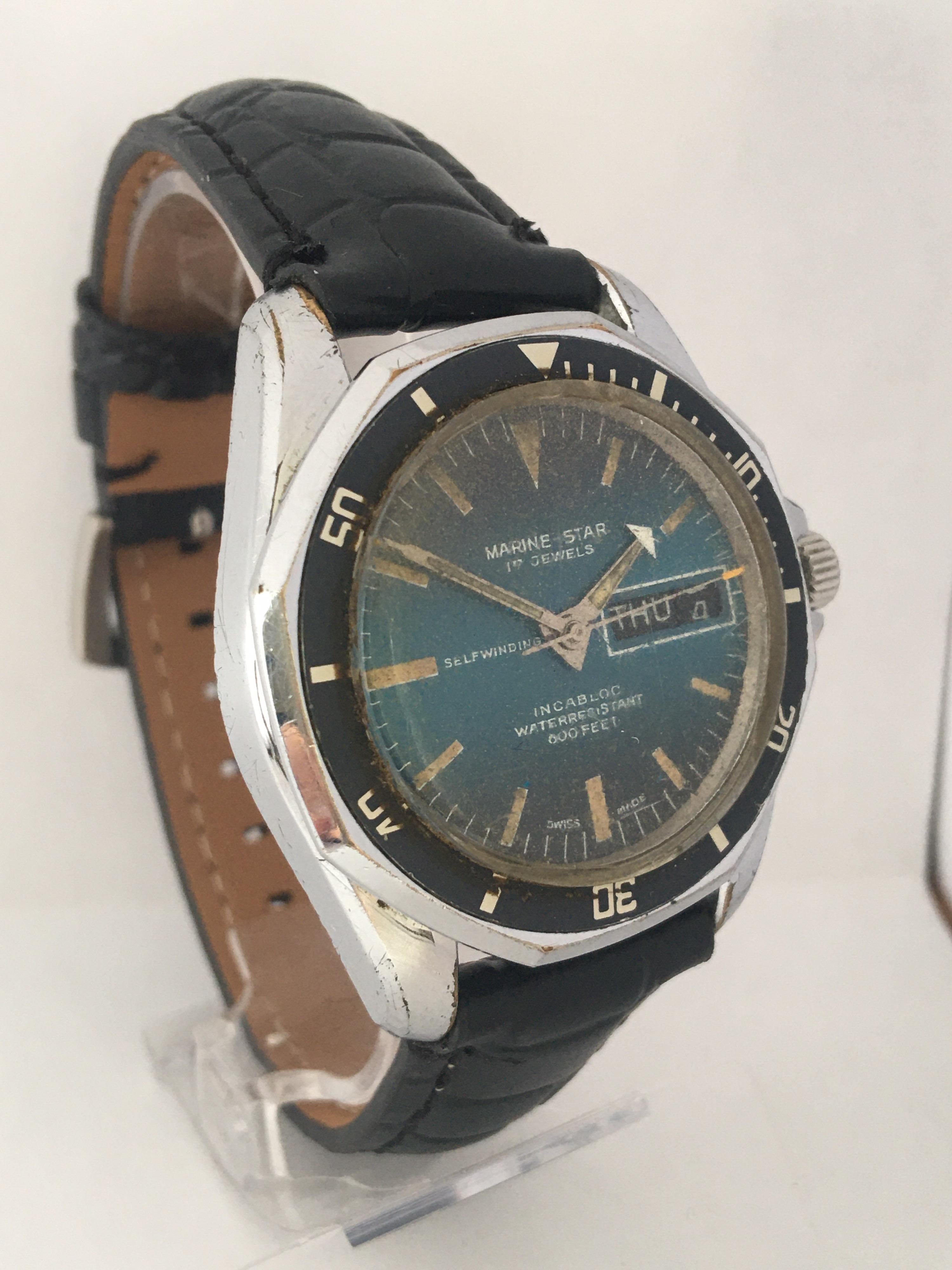 This beautiful vintage self winding (automatic) watch is in good working condition and it is running well (keeps a good time) . Visible signs of ageing and wear with some scratches on the glass and on the watch case as shown. The glass is a bit