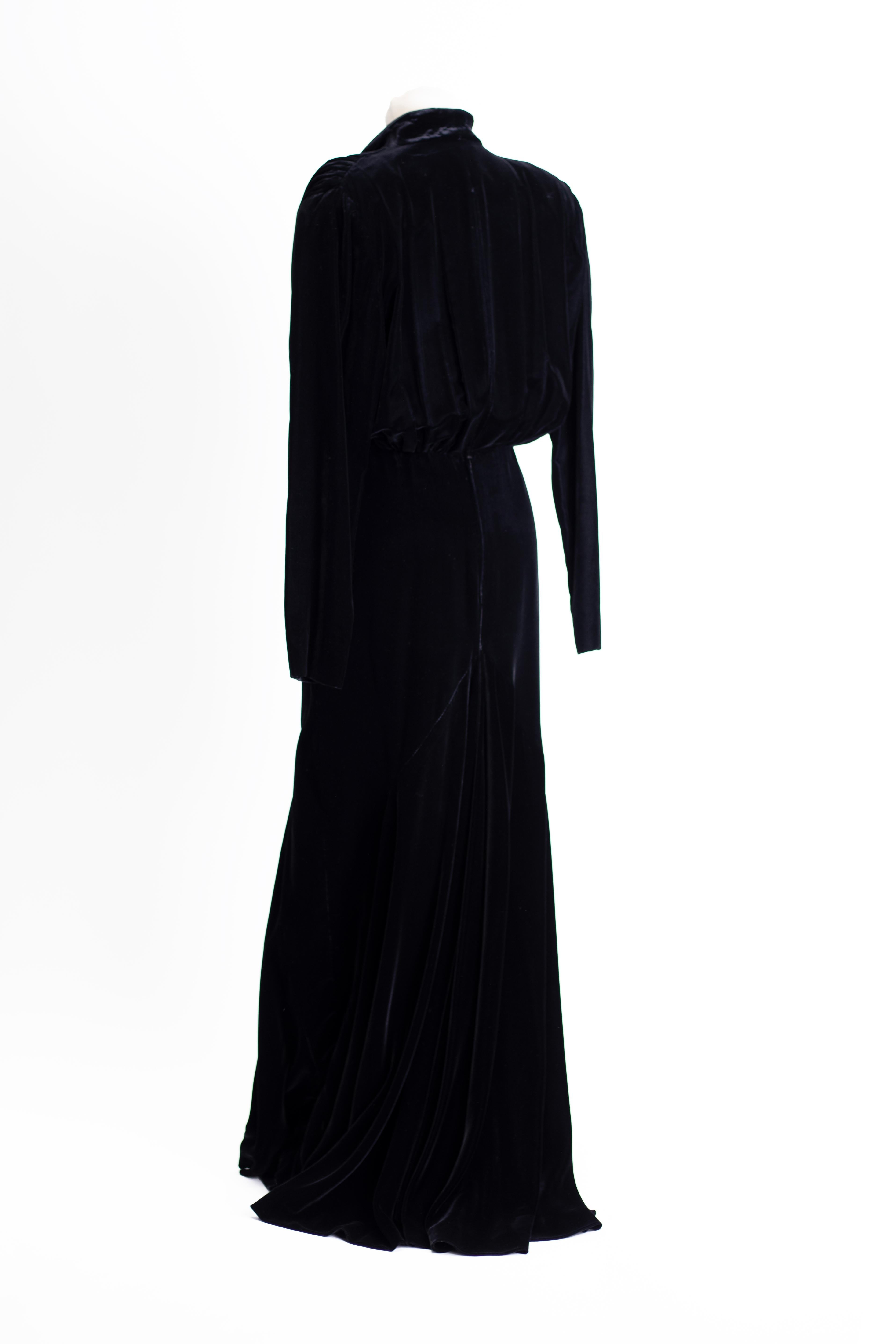 Women's 1970s Basile Long Velvet Black Dress  For Sale