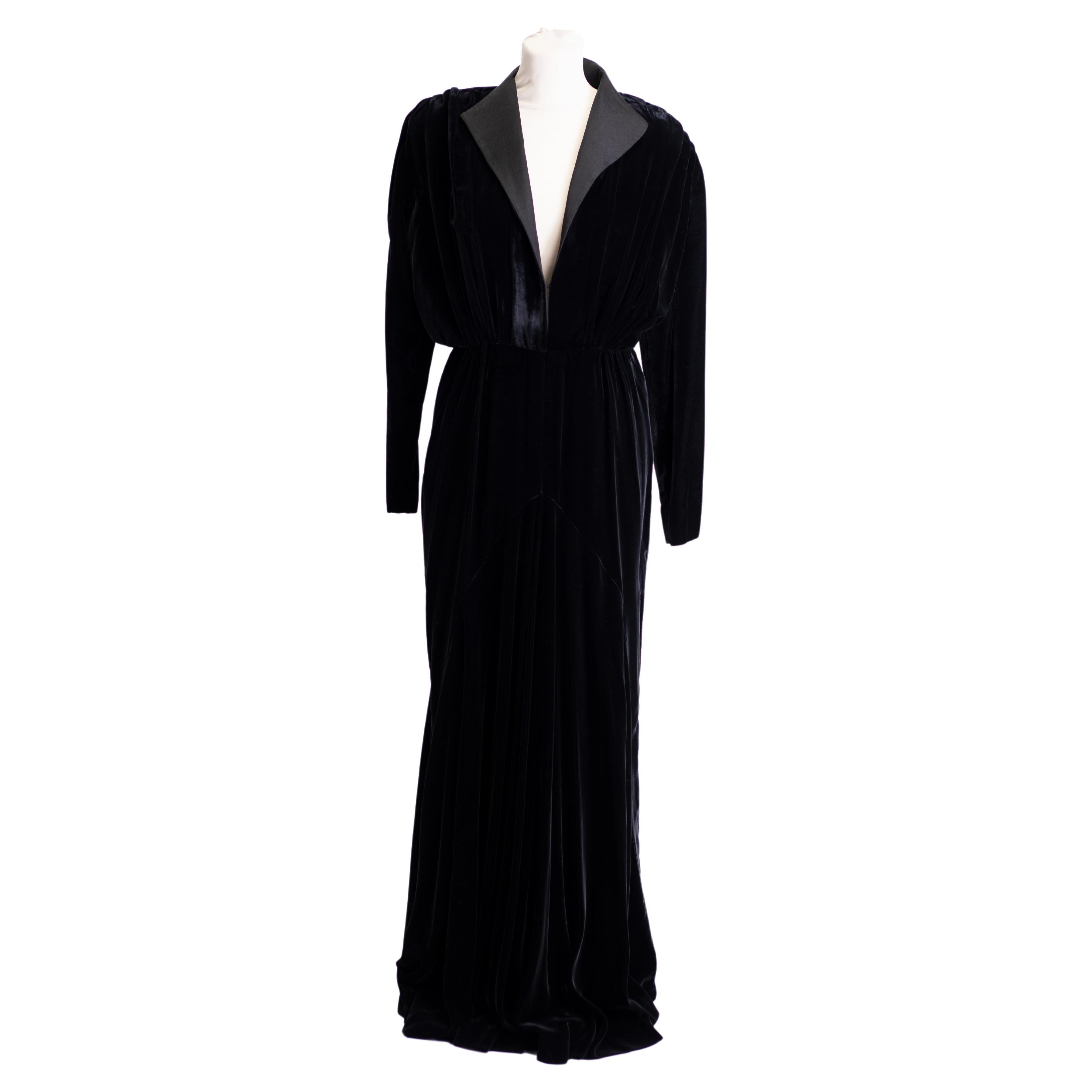 1970s Basile Long Velvet Black Dress 