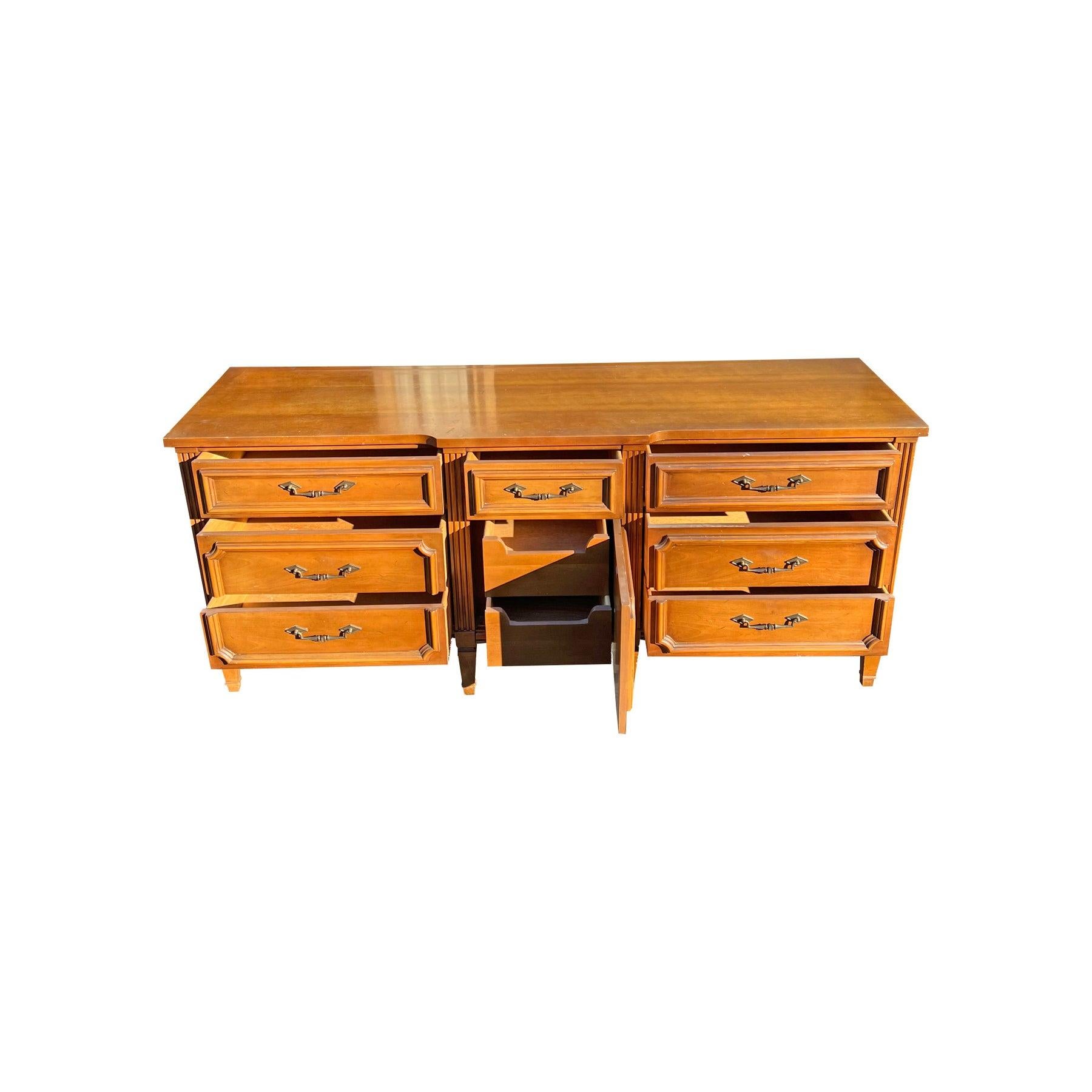 American 1970s Bassett Vintage Long Dresser Lowboy in French Provincial Style For Sale