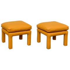 1970s Baughman Style Large Parsons Mustard Wool Reupholstered Ottomans – Set