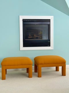 1970s Baughman Style Parsons Mustard Rectangular Reupholstered Ottoman - Pair