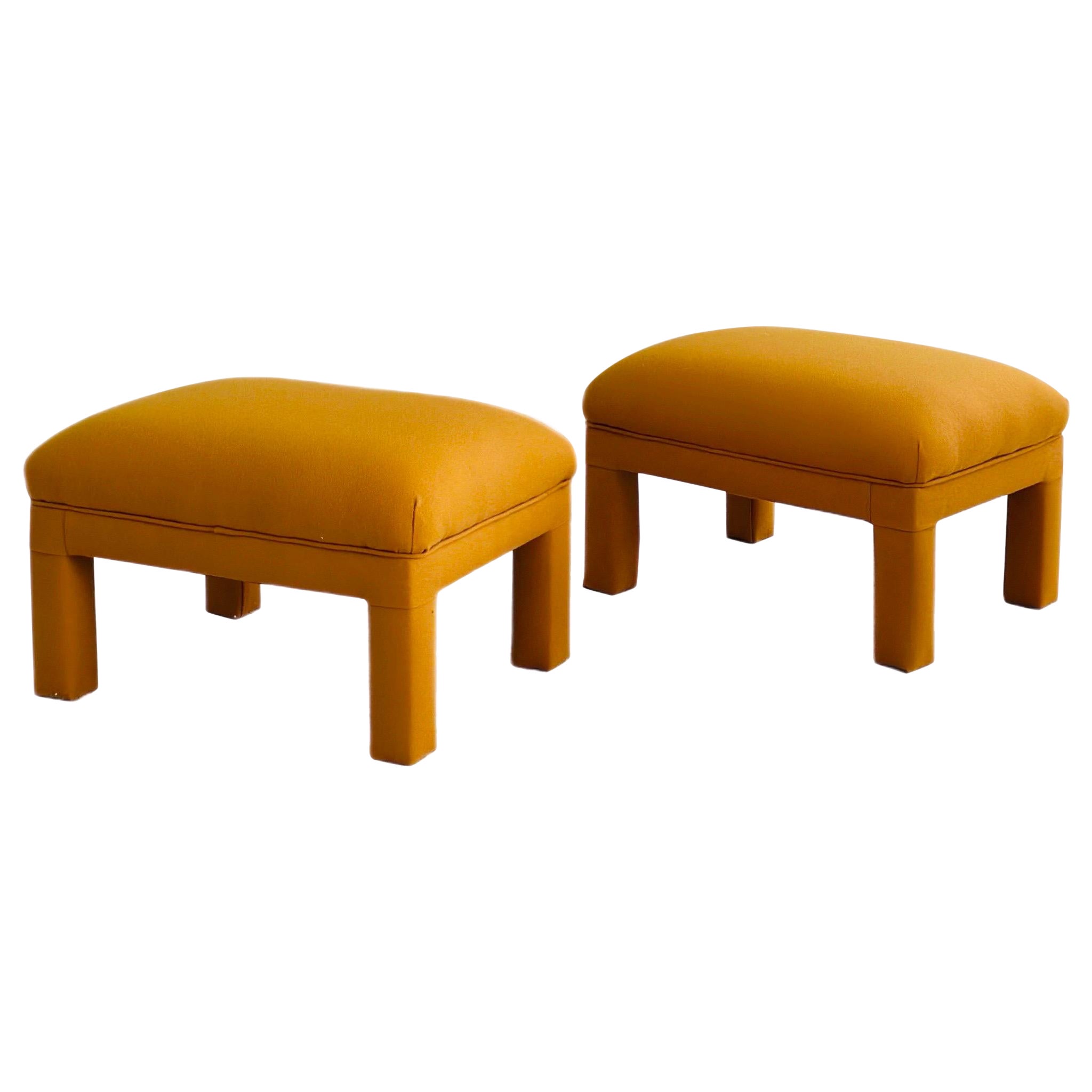 1970s Baughman Style Parsons Mustard Rectangular Reupholstered Ottoman - Pair