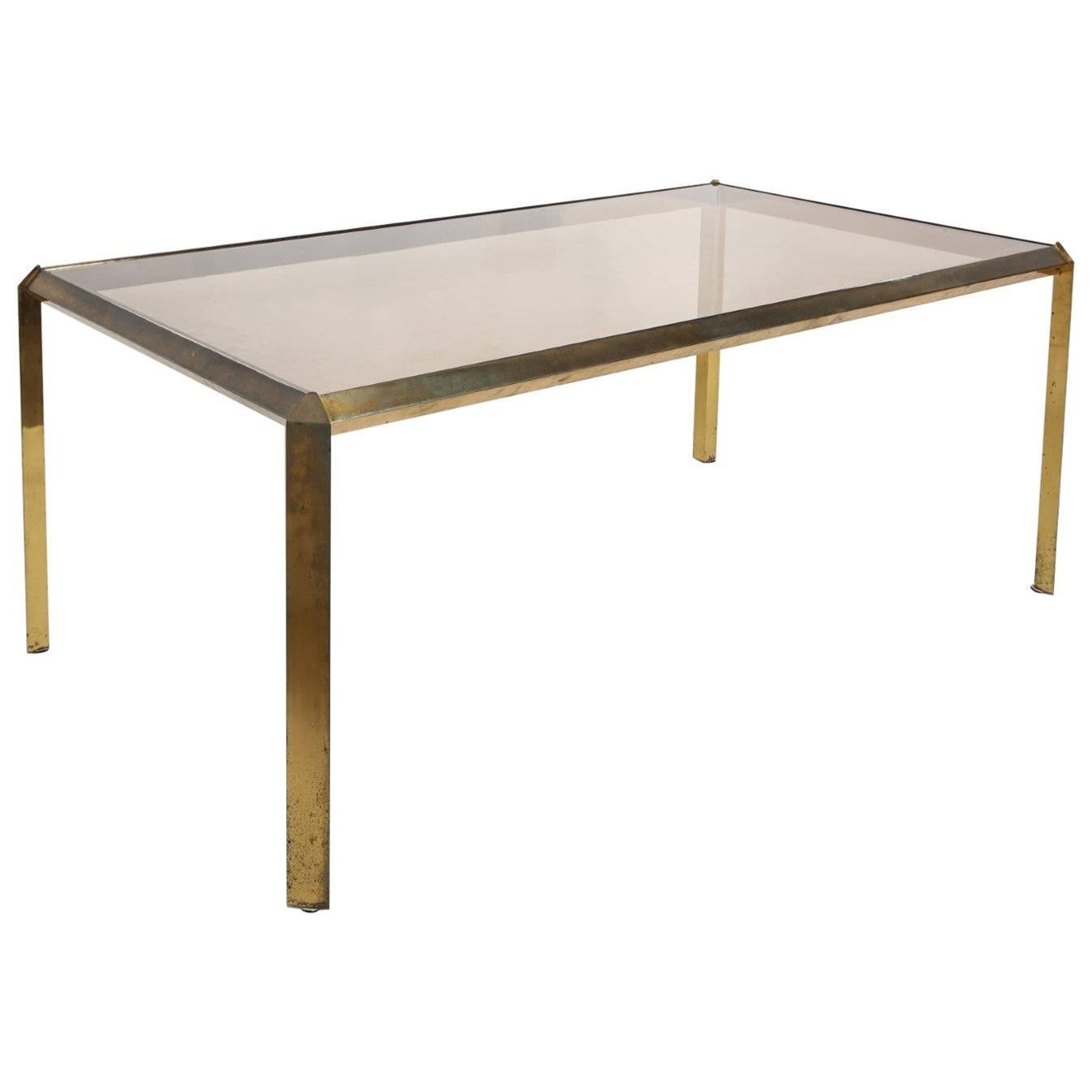1970s Bauhaus Style Brass and Smoked Glass Dining Table