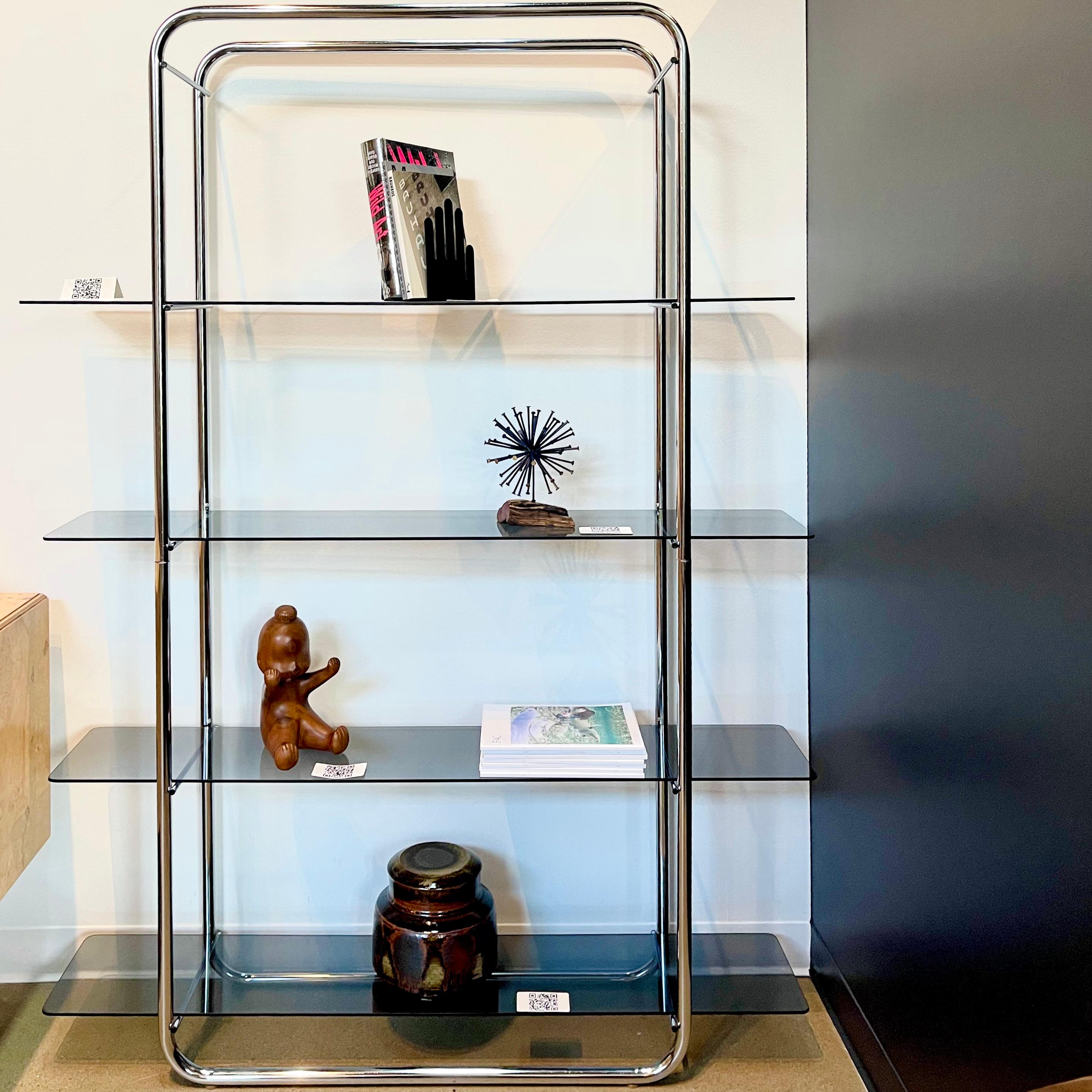 American 1970s Bauhaus Style Chrome Bookshelf 