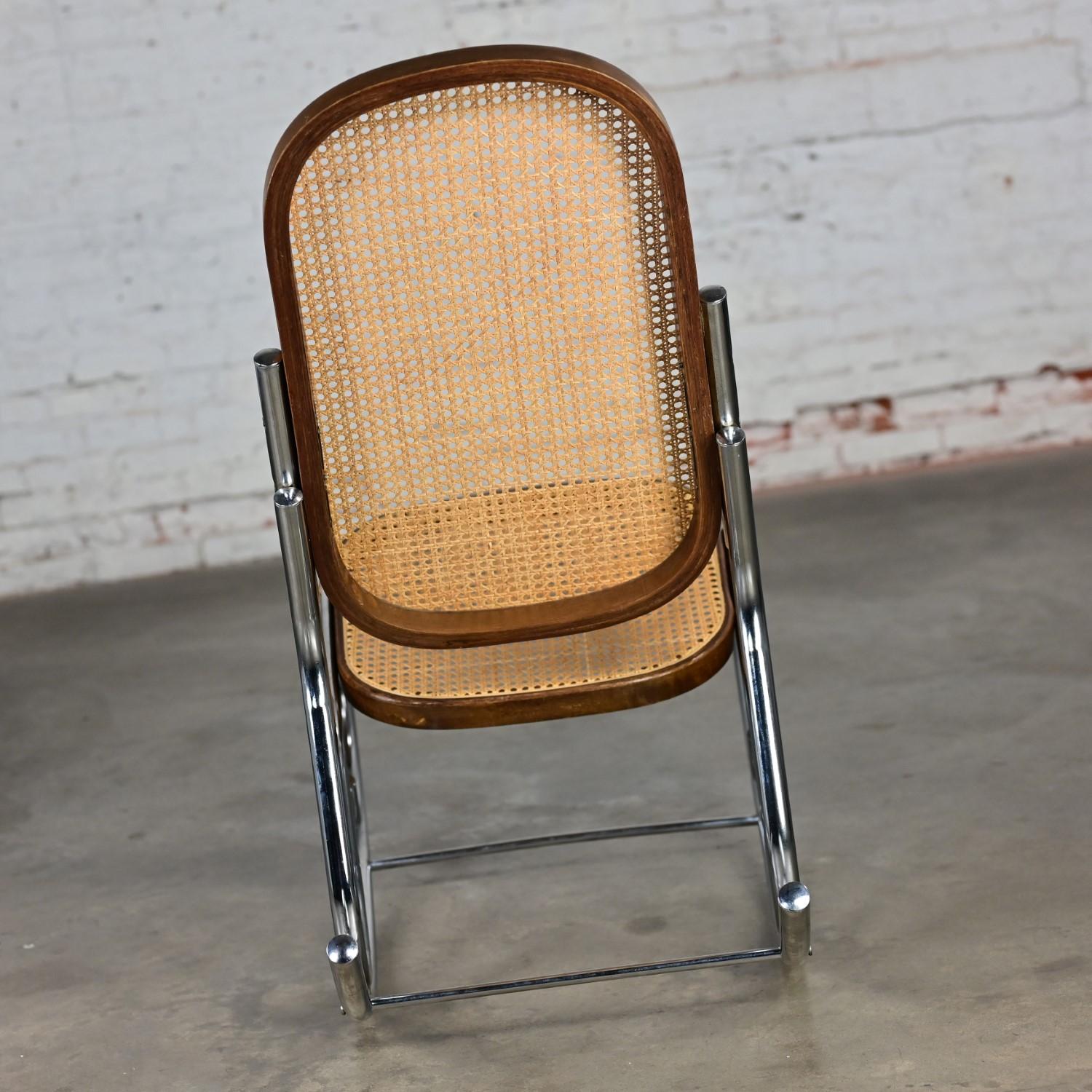 1970’s Bauhaus Style Chrome Tube Bentwood & Cane Rocking Chair or Rocker In Good Condition For Sale In Topeka, KS