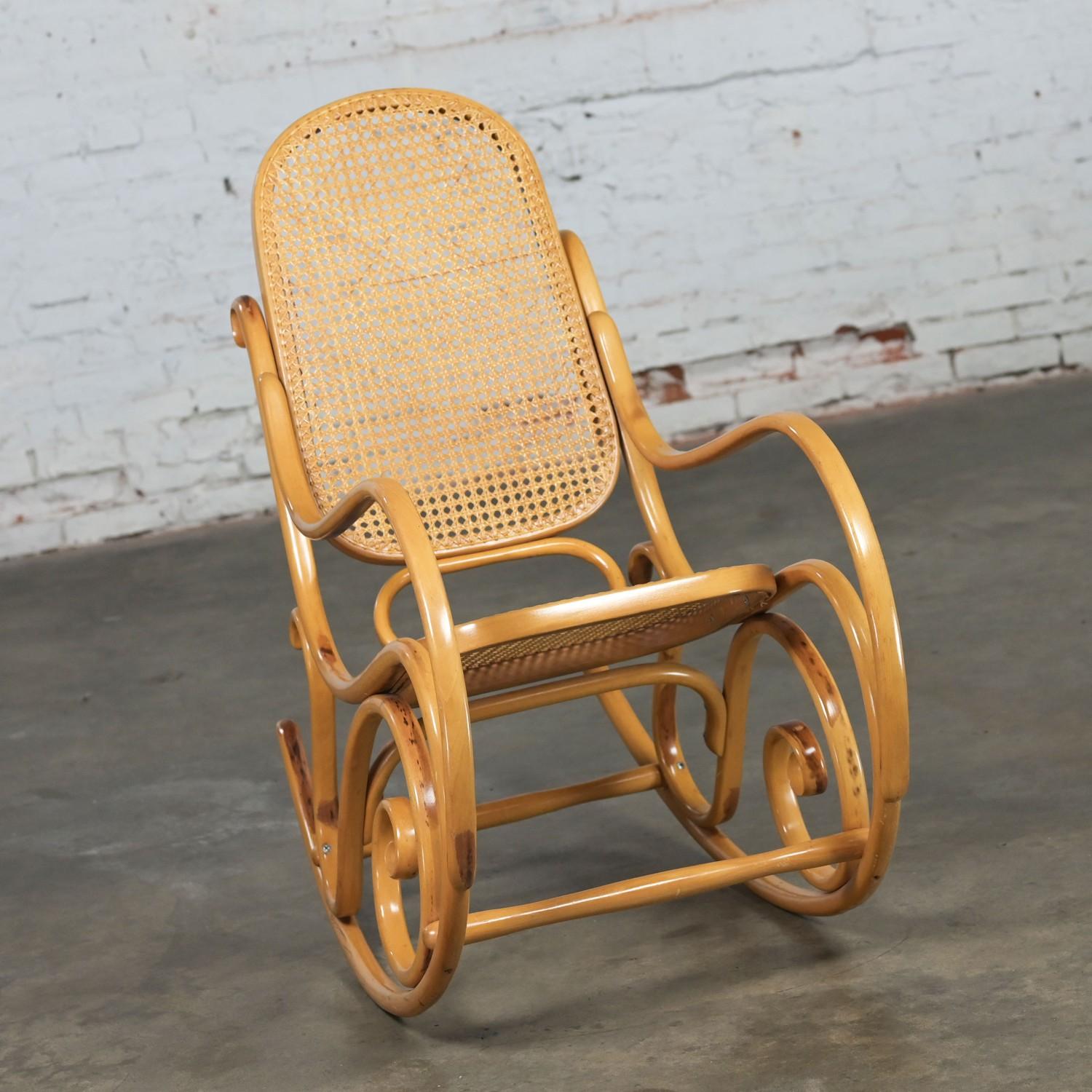1970’s Bauhaus Style Thonet #7025 Bentwood & Cane Rocking Chair or Rocker 5
